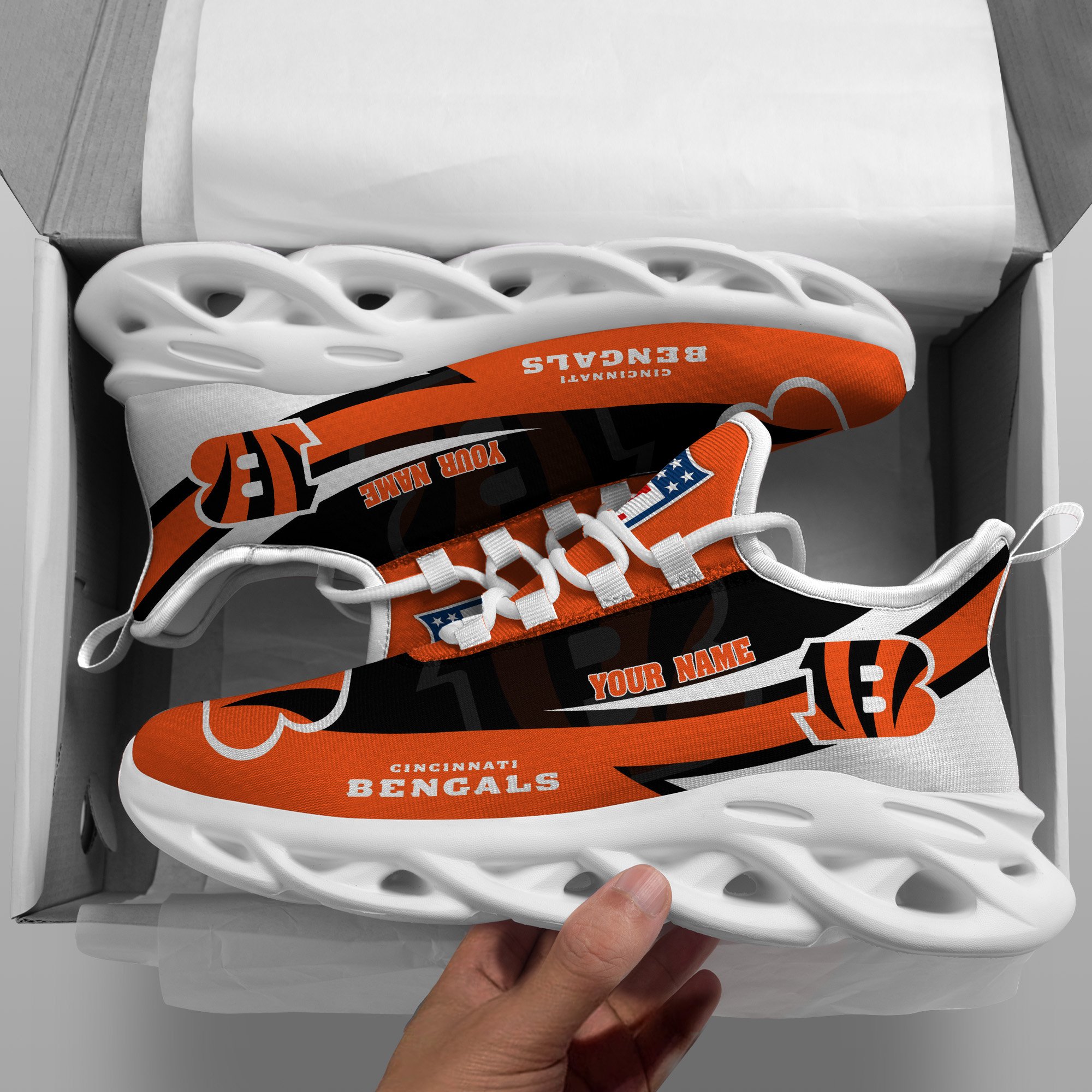 Cincinnati Bengals White Max Soul Shoes 2026 Versions Custom Your Name, Sports Gift For Fan, Sport Gifts PH410