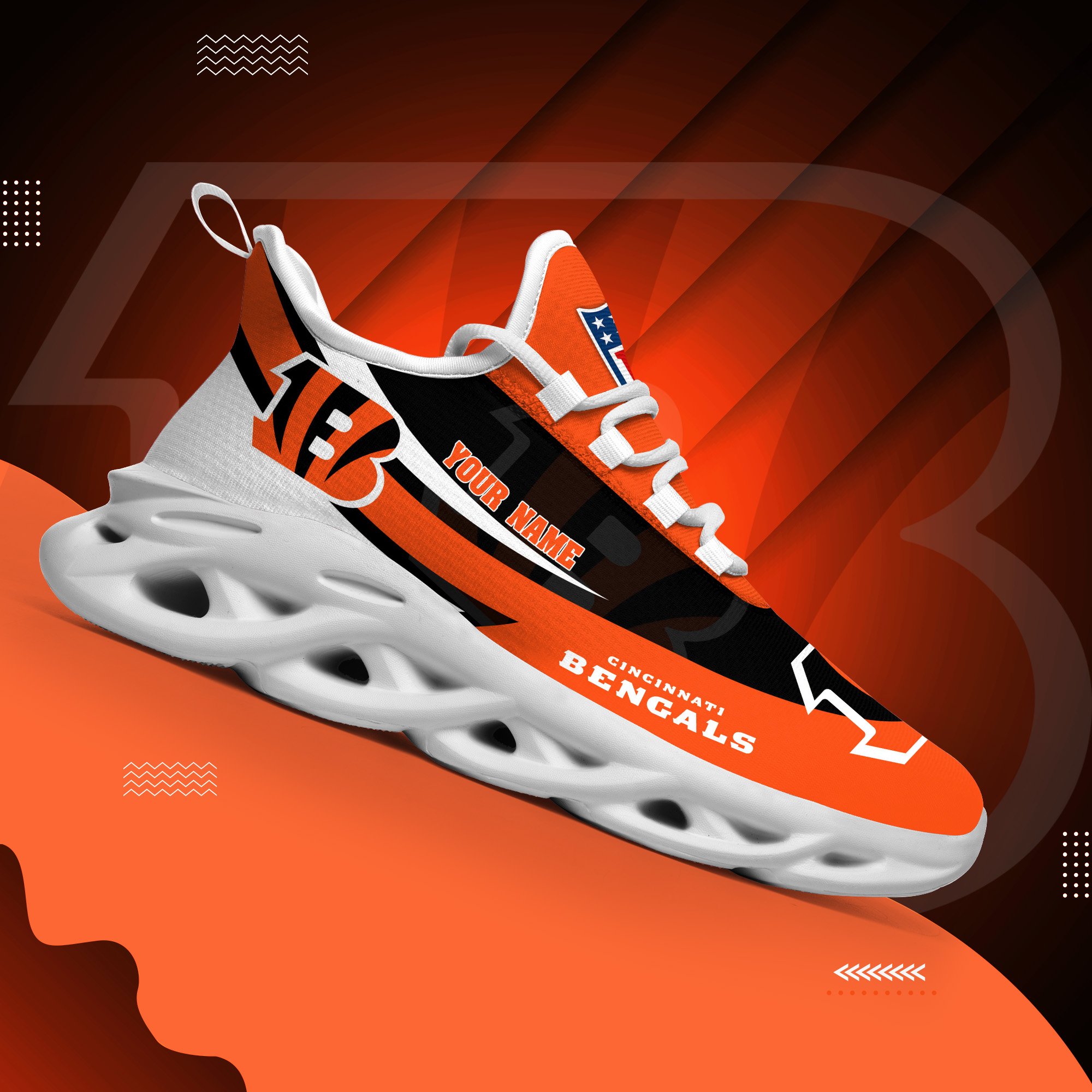 Cincinnati Bengals White Max Soul Shoes 2026 Versions Custom Your Name, Sports Gift For Fan, Sport Gifts PH410