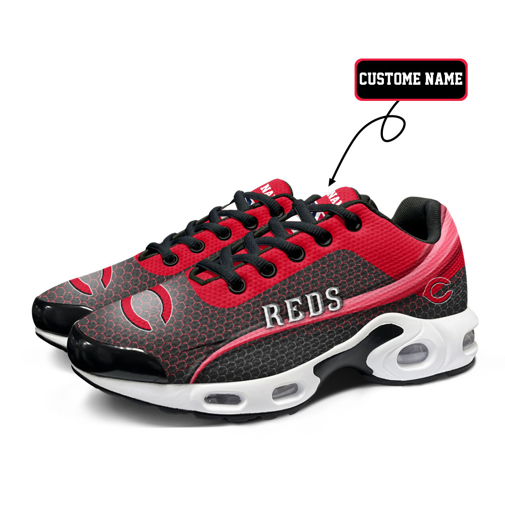 Cincinnati Reds Personalized Name Team Colors Wave Line Beehive Pattern TN Air Max Shoes Air Cushion Sneakers