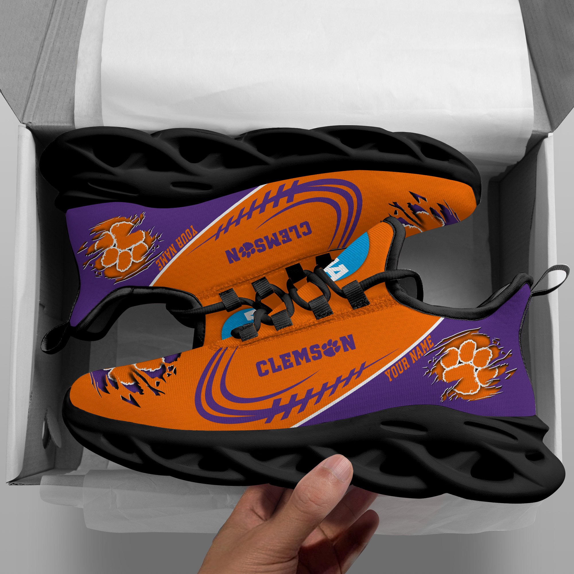 Clemson Tigers Black Max Soul Shoes 2026 Versions Custom Name 016