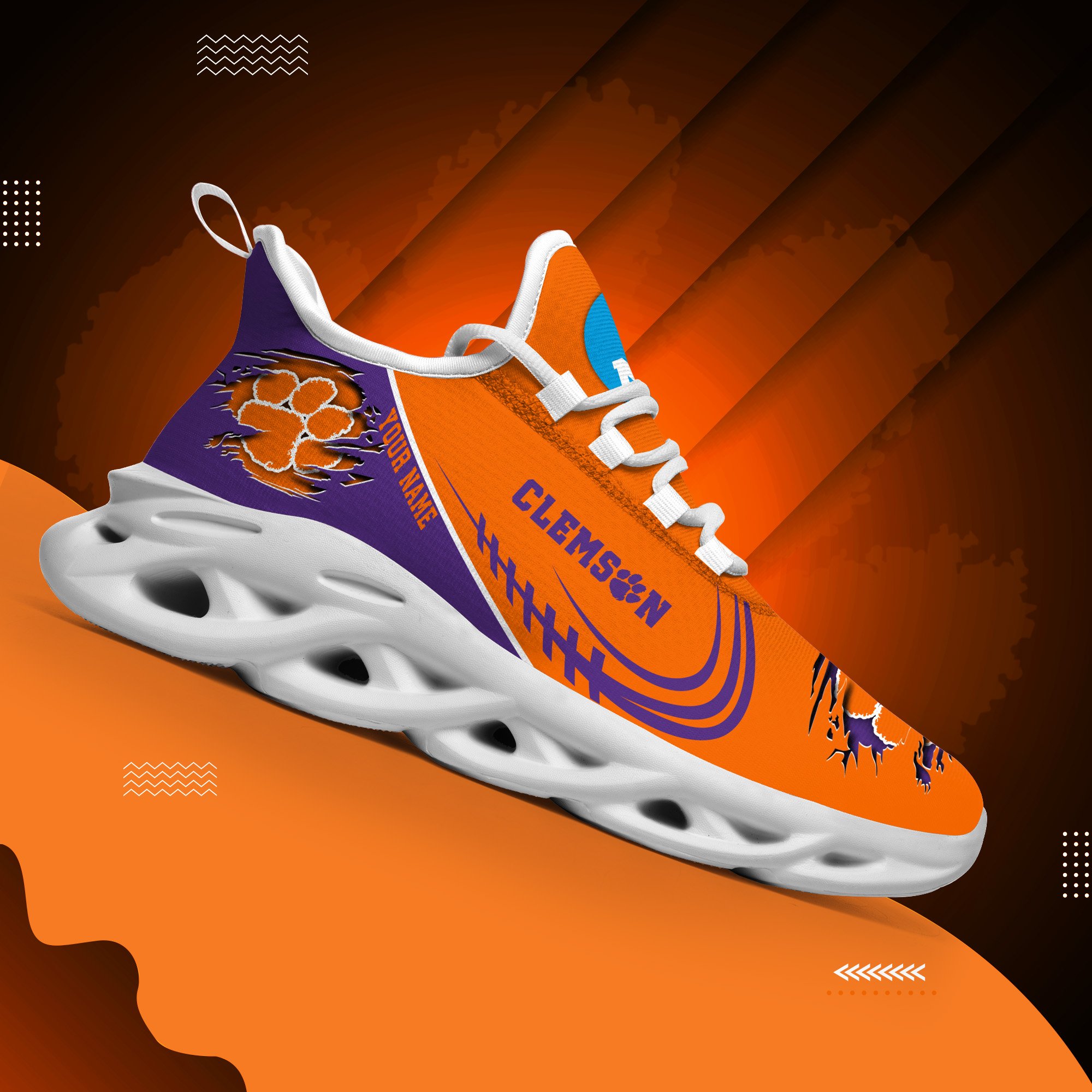 Clemson Tigers Black Max Soul Shoes 2026 Versions Custom Name 016