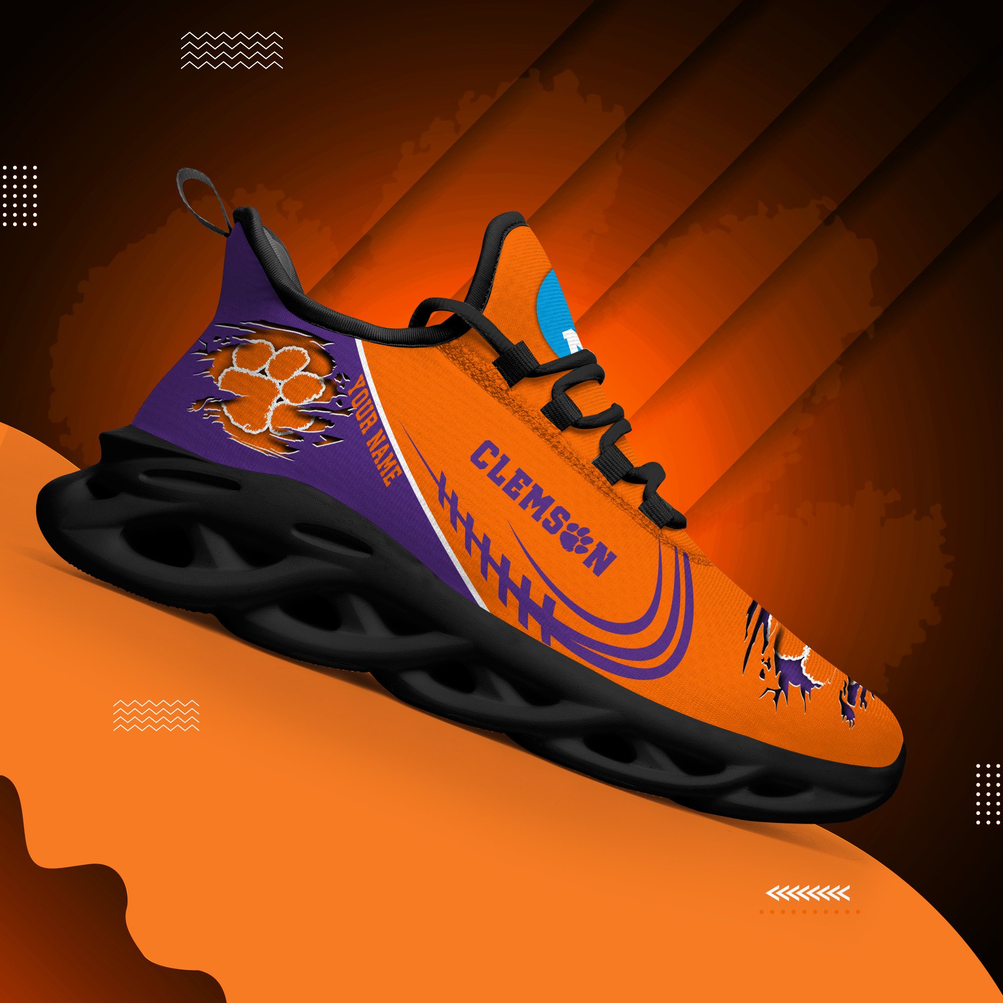 Clemson Tigers Black Max Soul Shoes 2026 Versions Custom Name 016