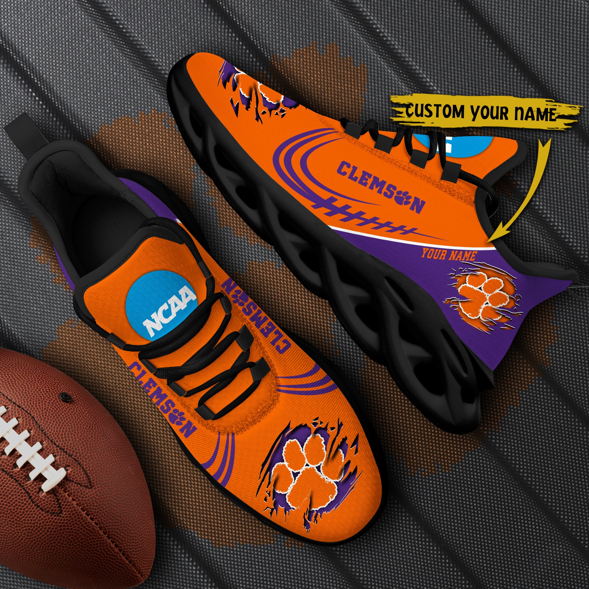 Clemson Tigers Black Max Soul Shoes 2026 Versions Custom Name 016