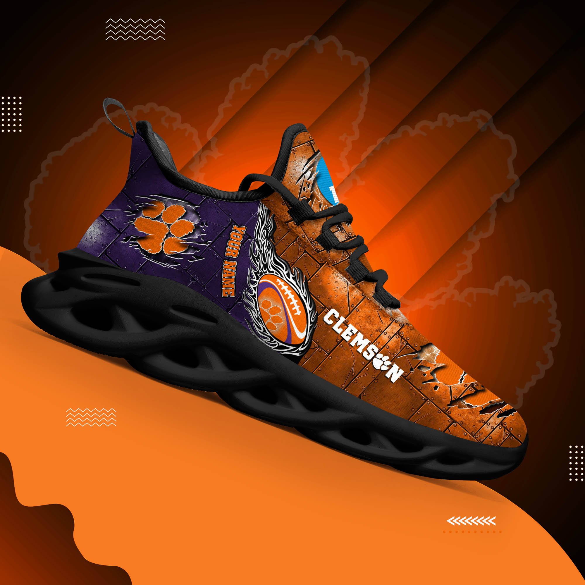 Clemson Tigers Black Max Soul Shoes 2026 Versions, White Max Soul Shoes Custom Your Name PH879