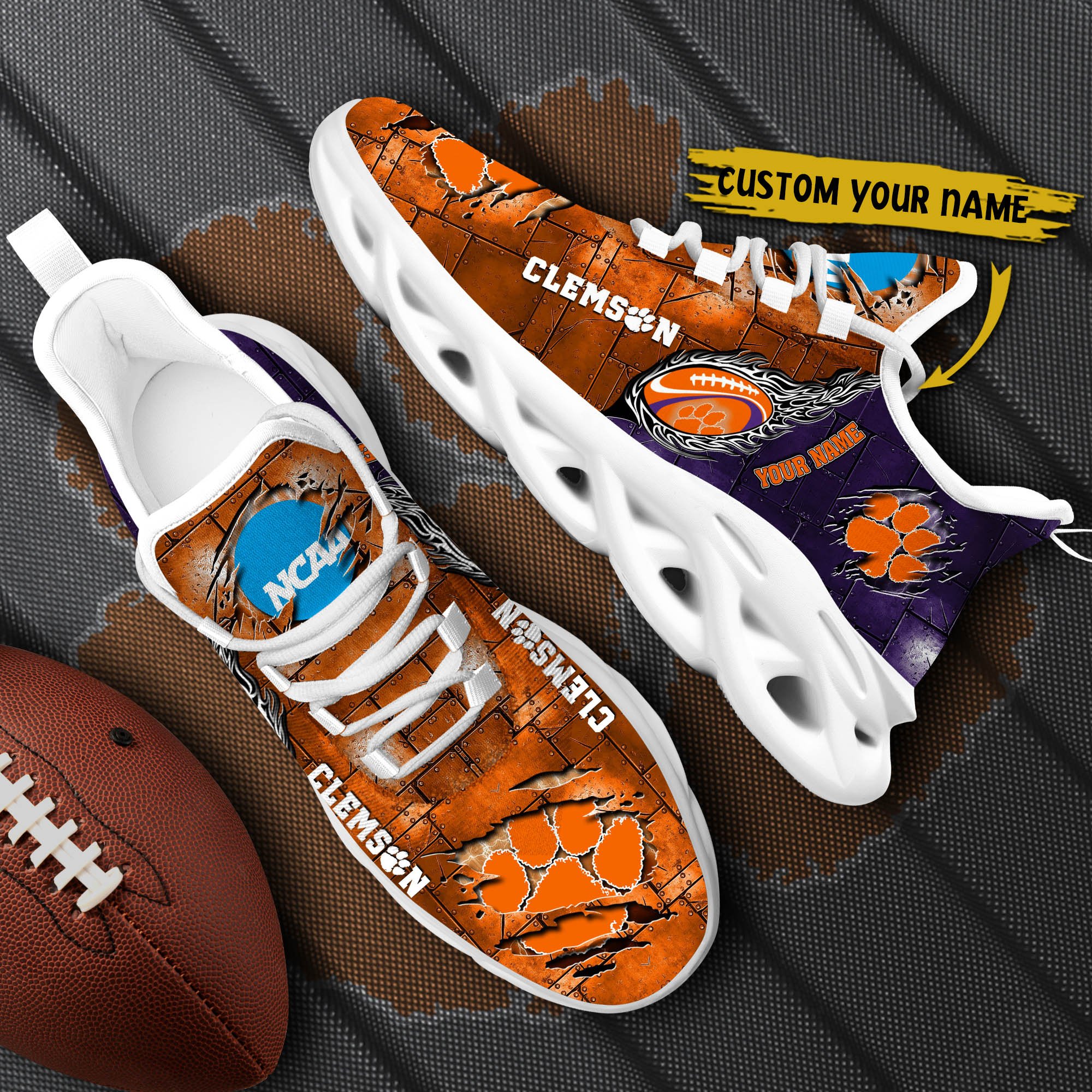 Clemson Tigers Black Max Soul Shoes 2026 Versions, White Max Soul Shoes Custom Your Name PH879