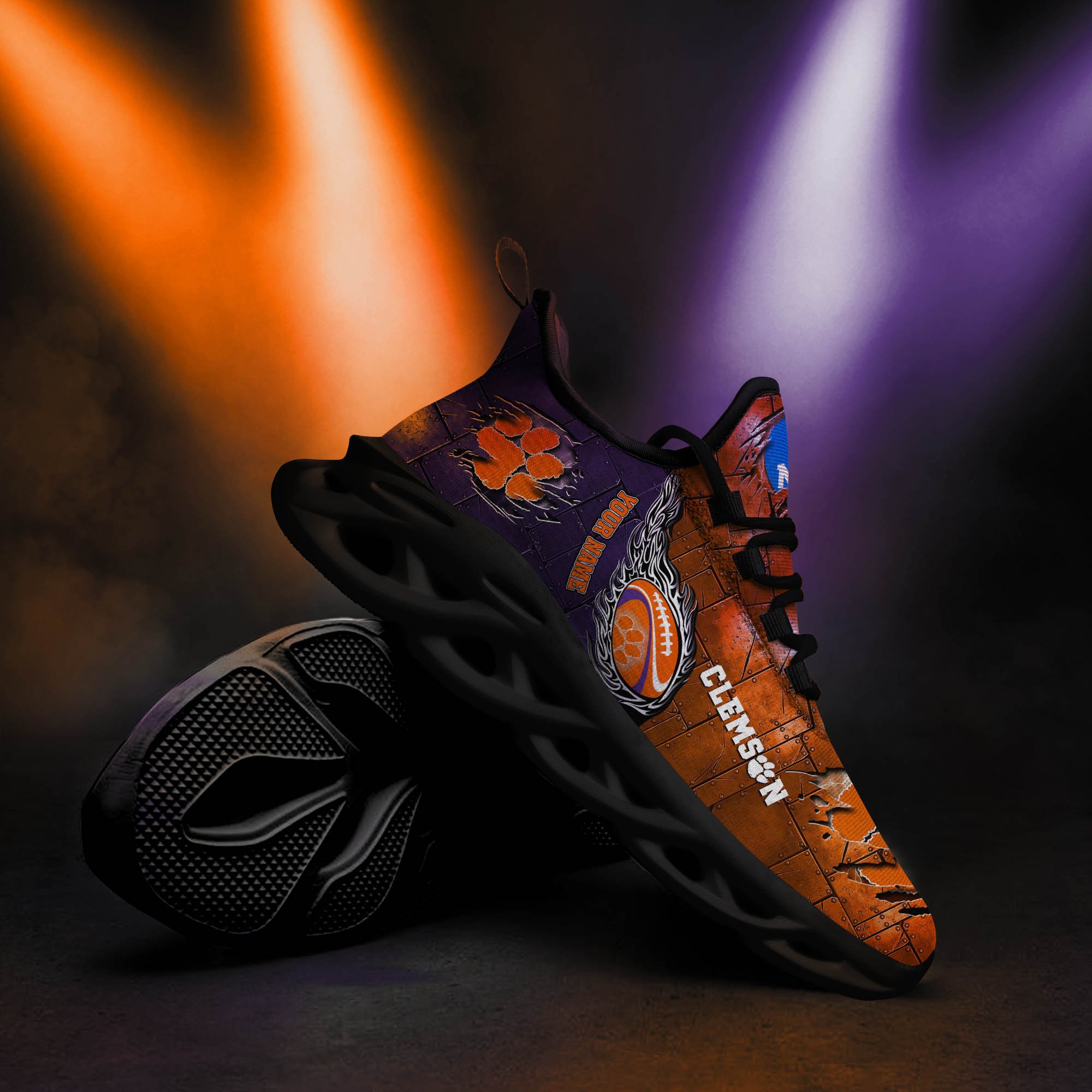 Clemson Tigers Black Max Soul Shoes 2026 Versions, White Max Soul Shoes Custom Your Name PH879