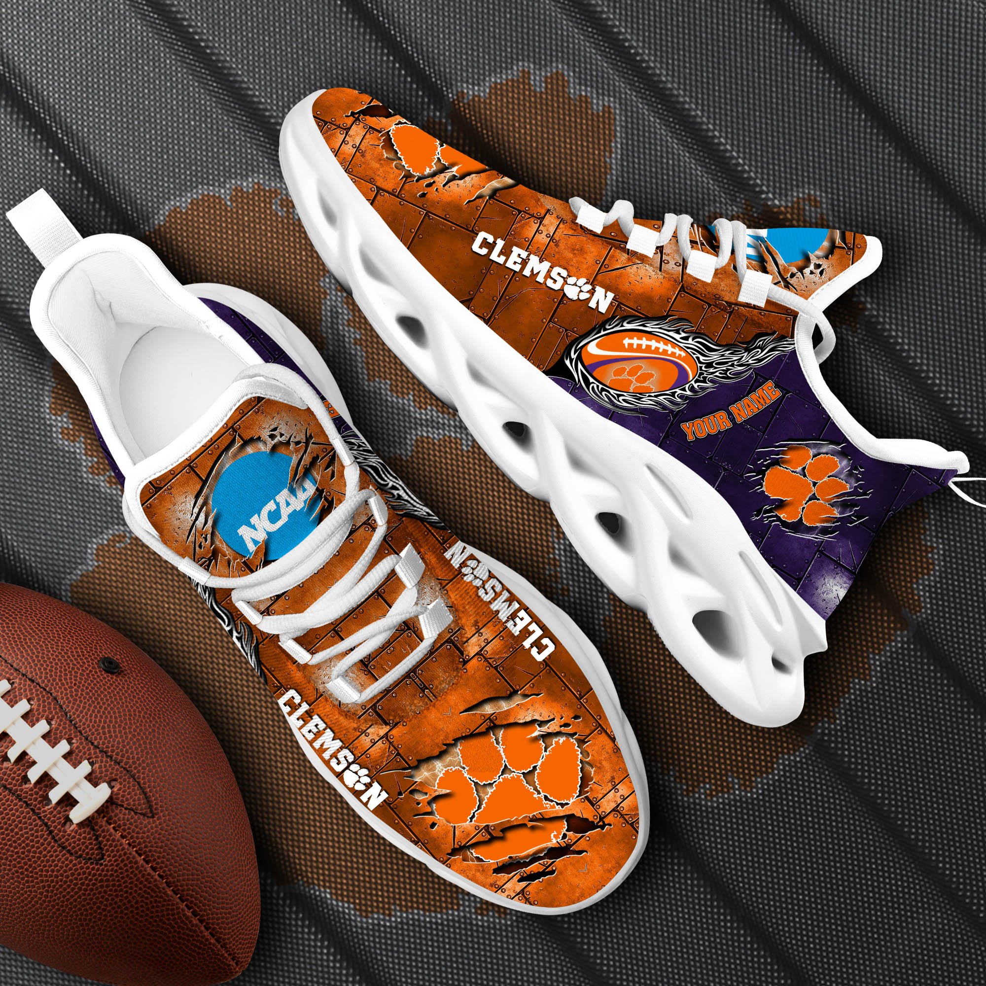 Clemson Tigers Black Max Soul Shoes 2026 Versions, White Max Soul Shoes Custom Your Name PH879