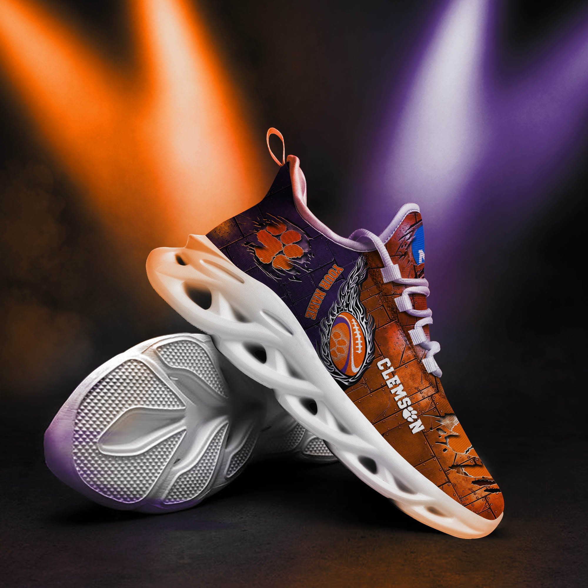Clemson Tigers Black Max Soul Shoes 2026 Versions, White Max Soul Shoes Custom Your Name PH879