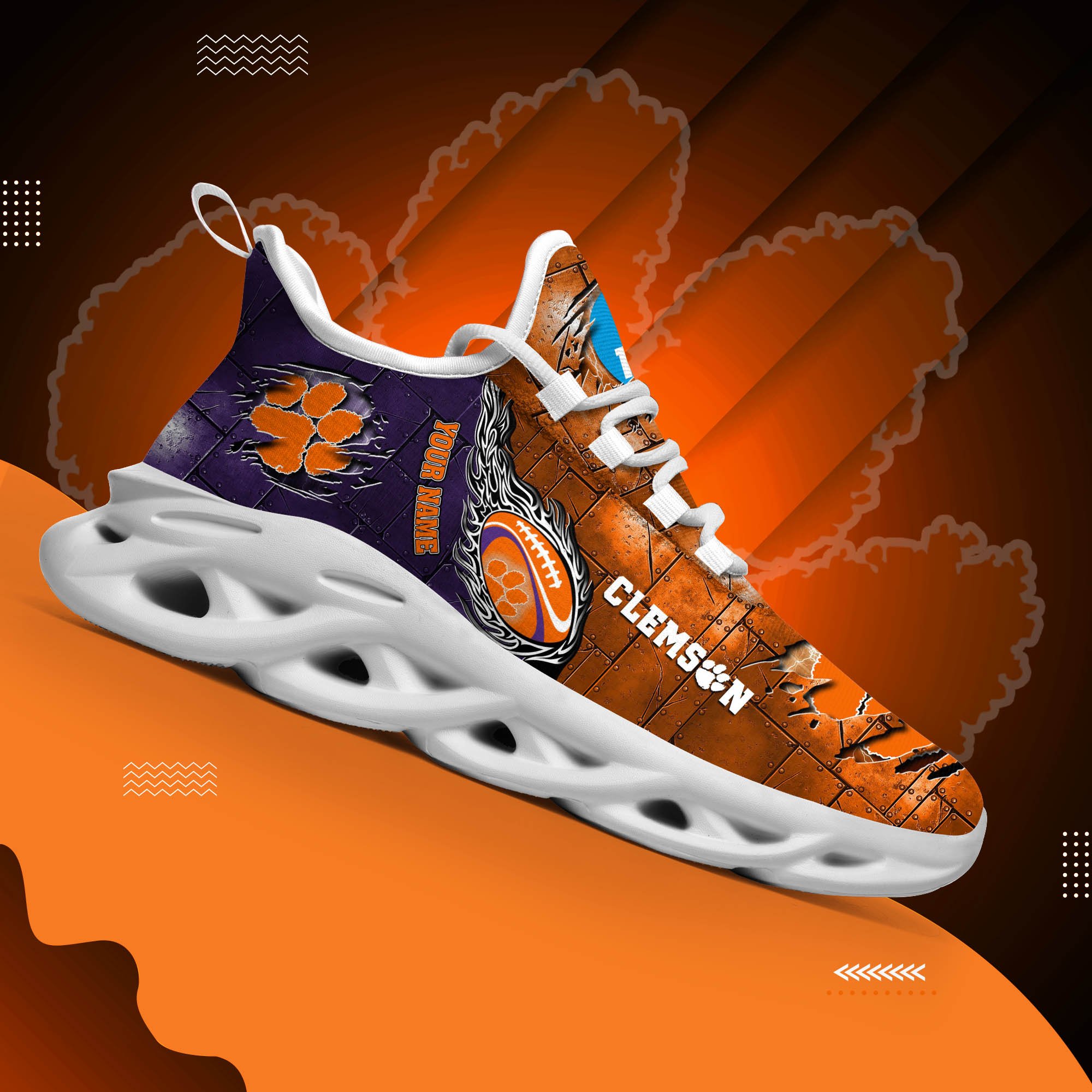 Clemson Tigers Black Max Soul Shoes 2026 Versions, White Max Soul Shoes Custom Your Name PH879