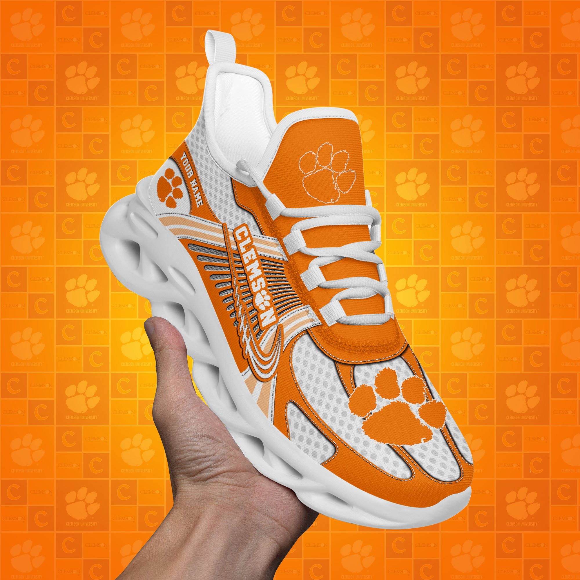 Clemson Tigers Clunky Sneakers Custom Your Name, Sport Sneakers, Sport Gifts For Fan, Gifts For Him