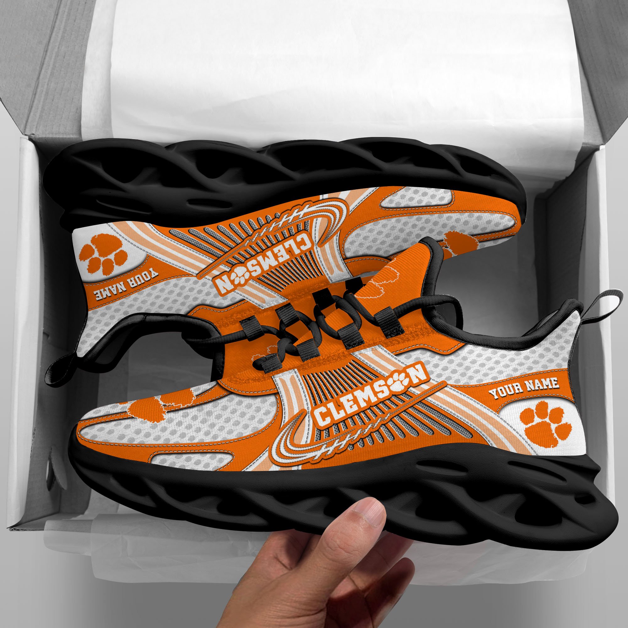 Clemson Tigers Clunky Sneakers Custom Your Name, Sport Sneakers, Sport Gifts For Fan, Gifts For Him