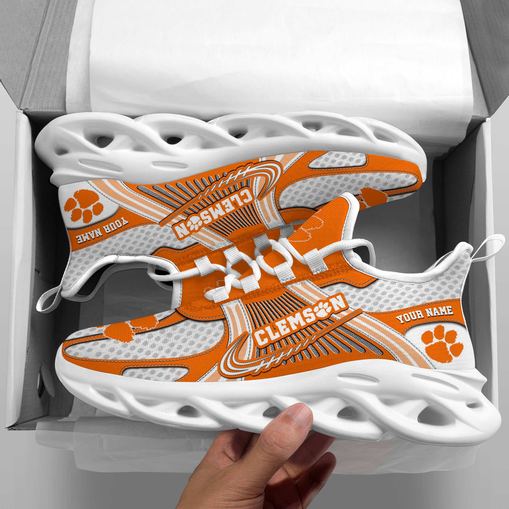Clemson Tigers Clunky Sneakers Custom Your Name, Sport Sneakers, Sport Gifts For Fan, Gifts For Him