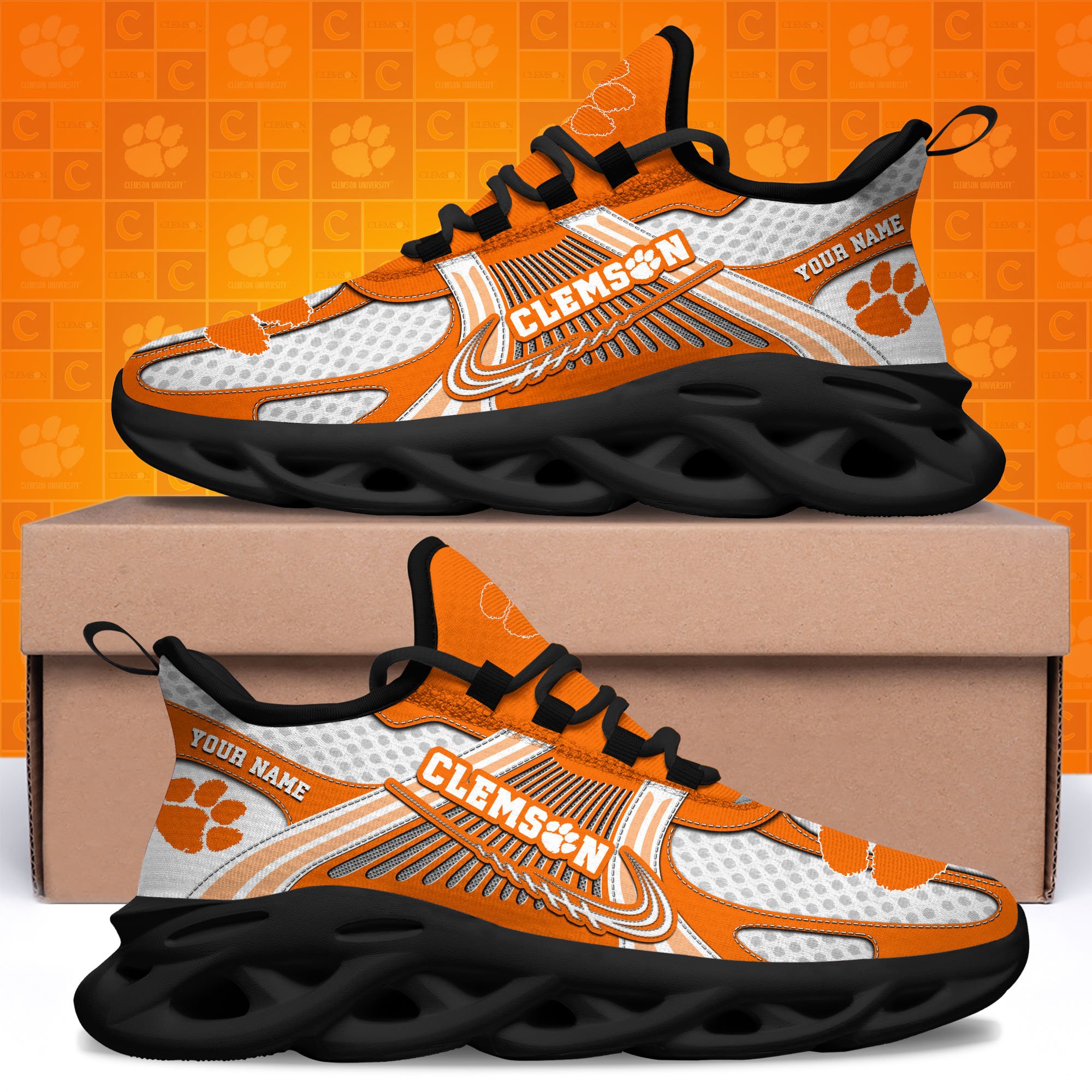 Clemson Tigers Clunky Sneakers Custom Your Name, Sport Sneakers, Sport Gifts For Fan, Gifts For Him