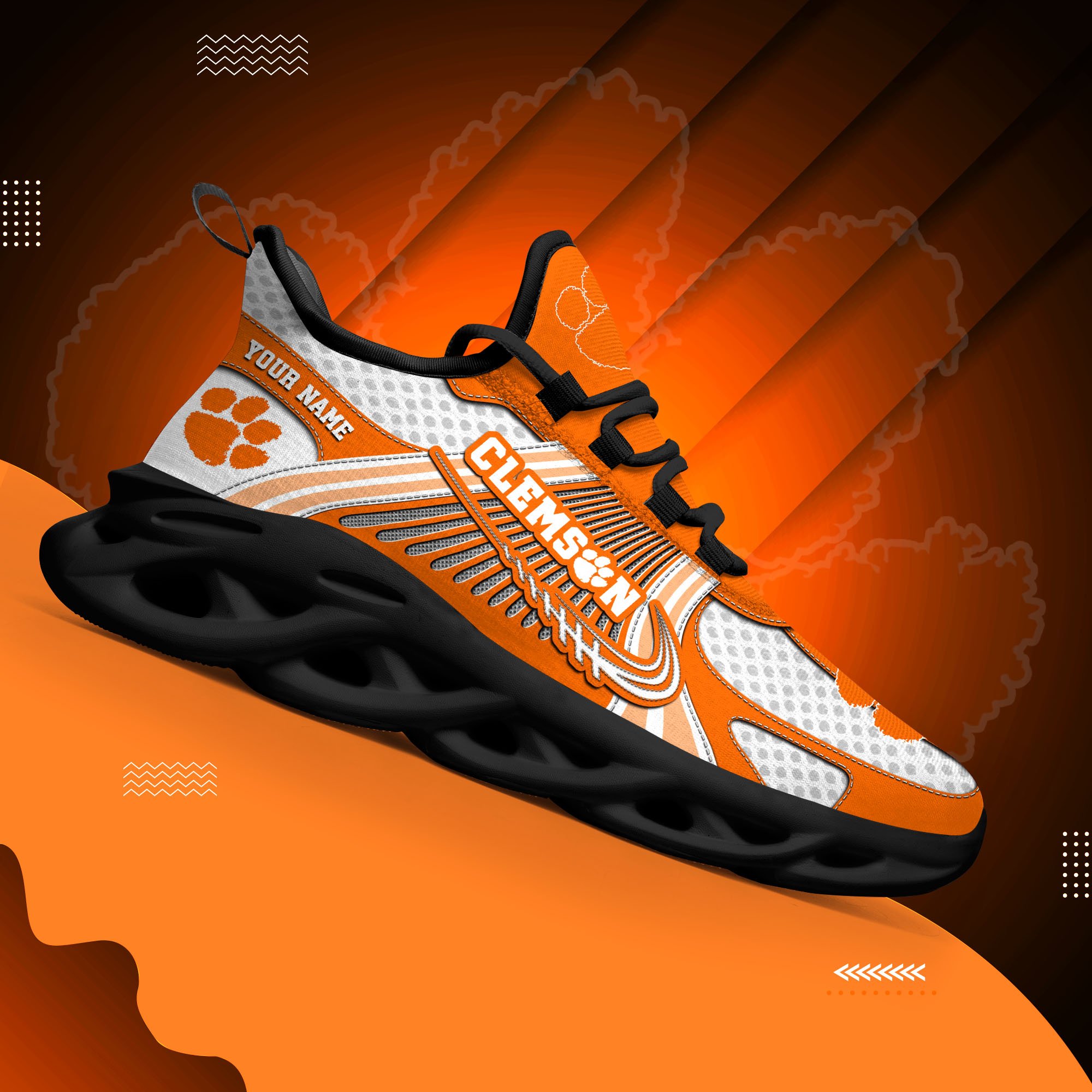 Clemson Tigers Clunky Sneakers Custom Your Name, Sport Sneakers, Sport Gifts For Fan, Gifts For Him
