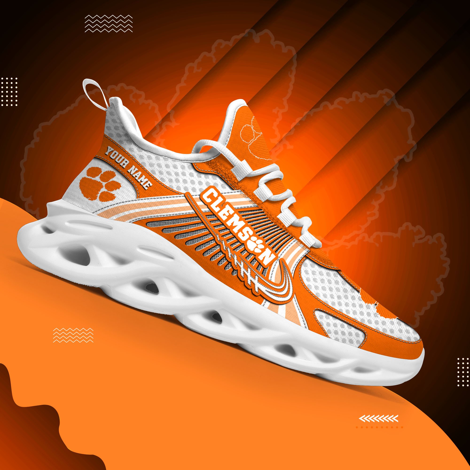 Clemson Tigers Clunky Sneakers Custom Your Name, Sport Sneakers, Sport Gifts For Fan, Gifts For Him