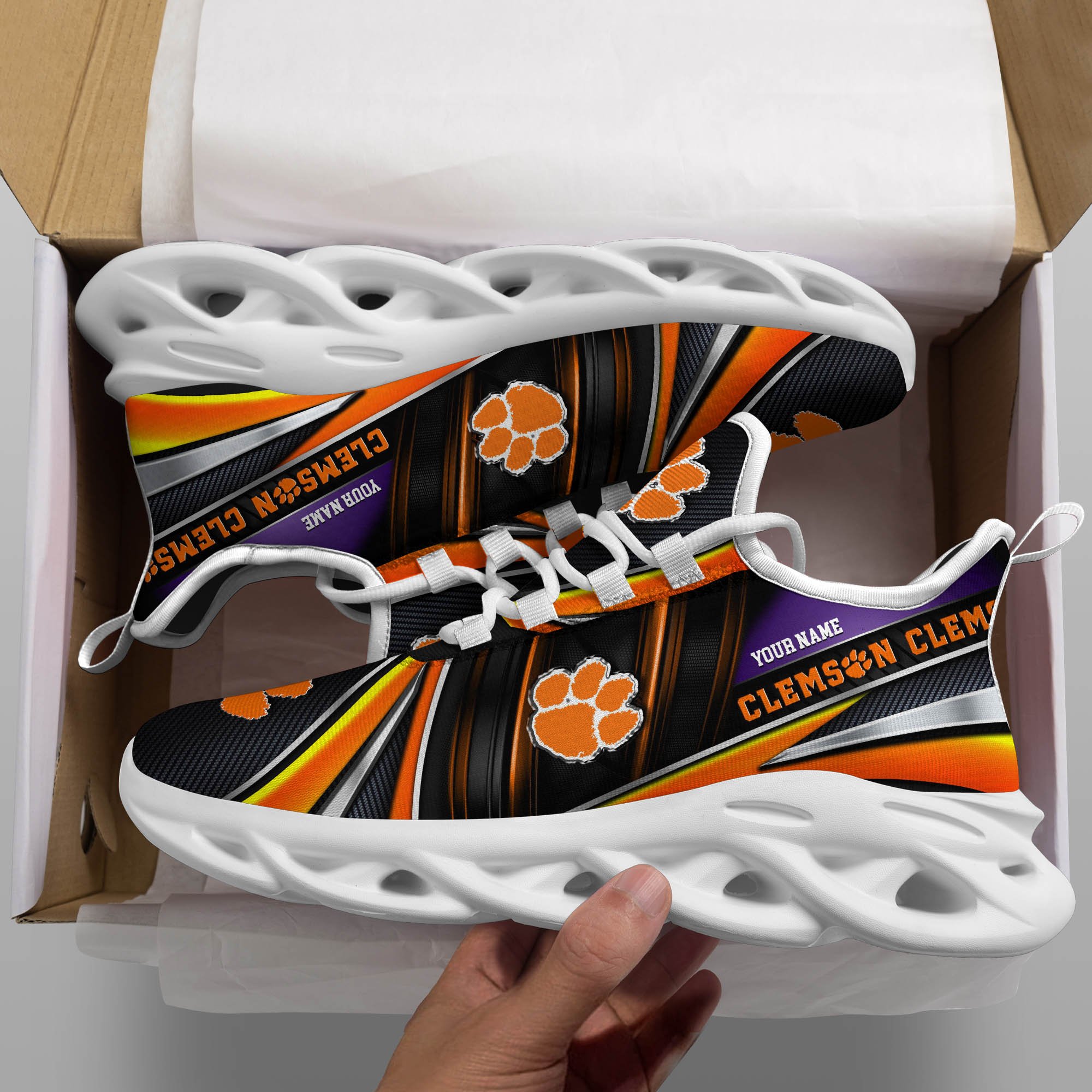 Clemson Tigers White C Sneakers 2026 Version Personalized Your Name, Sport Team Sneakers, Sport Gifts PH892