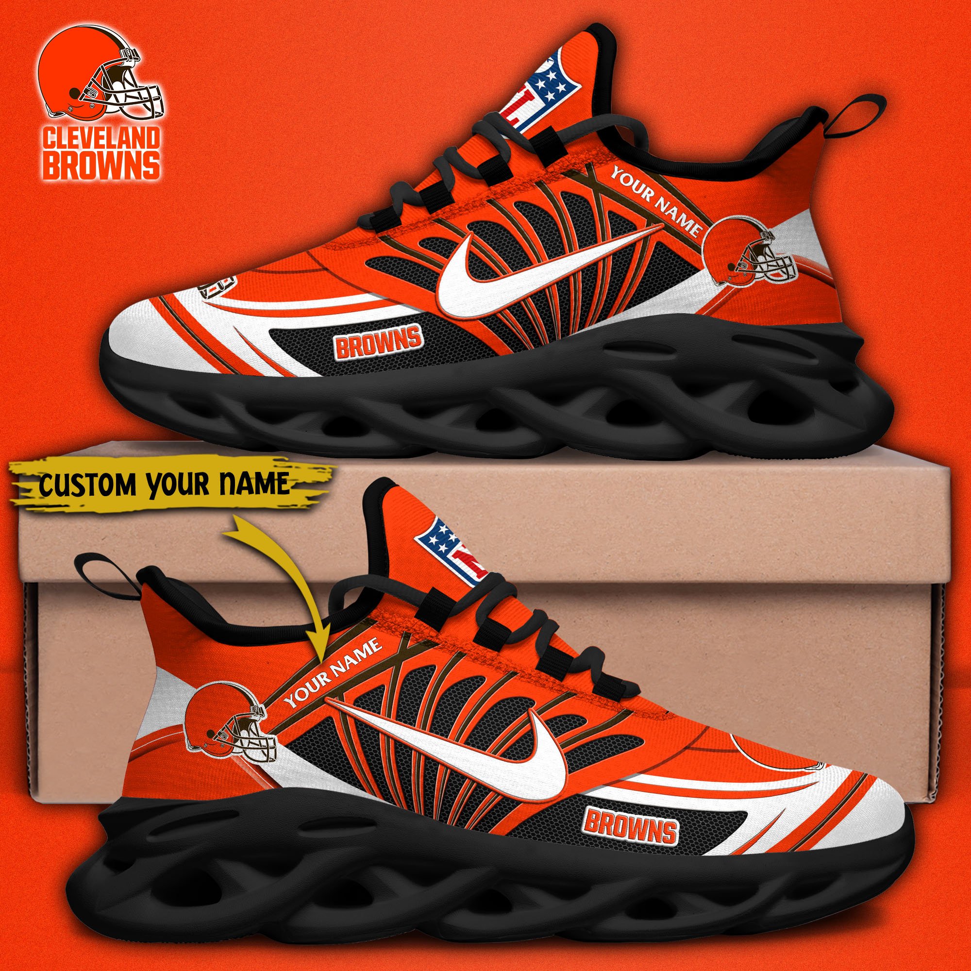 Cleveland Browns Black Max Soul Shoes 2026 Versions Custom Name 898