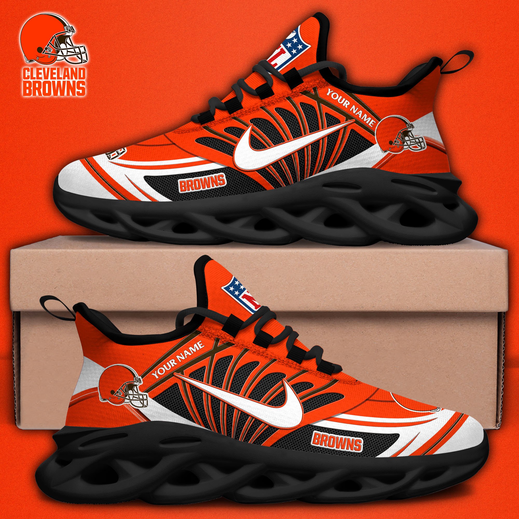 Cleveland Browns Black Max Soul Shoes 2026 Versions Custom Name 898