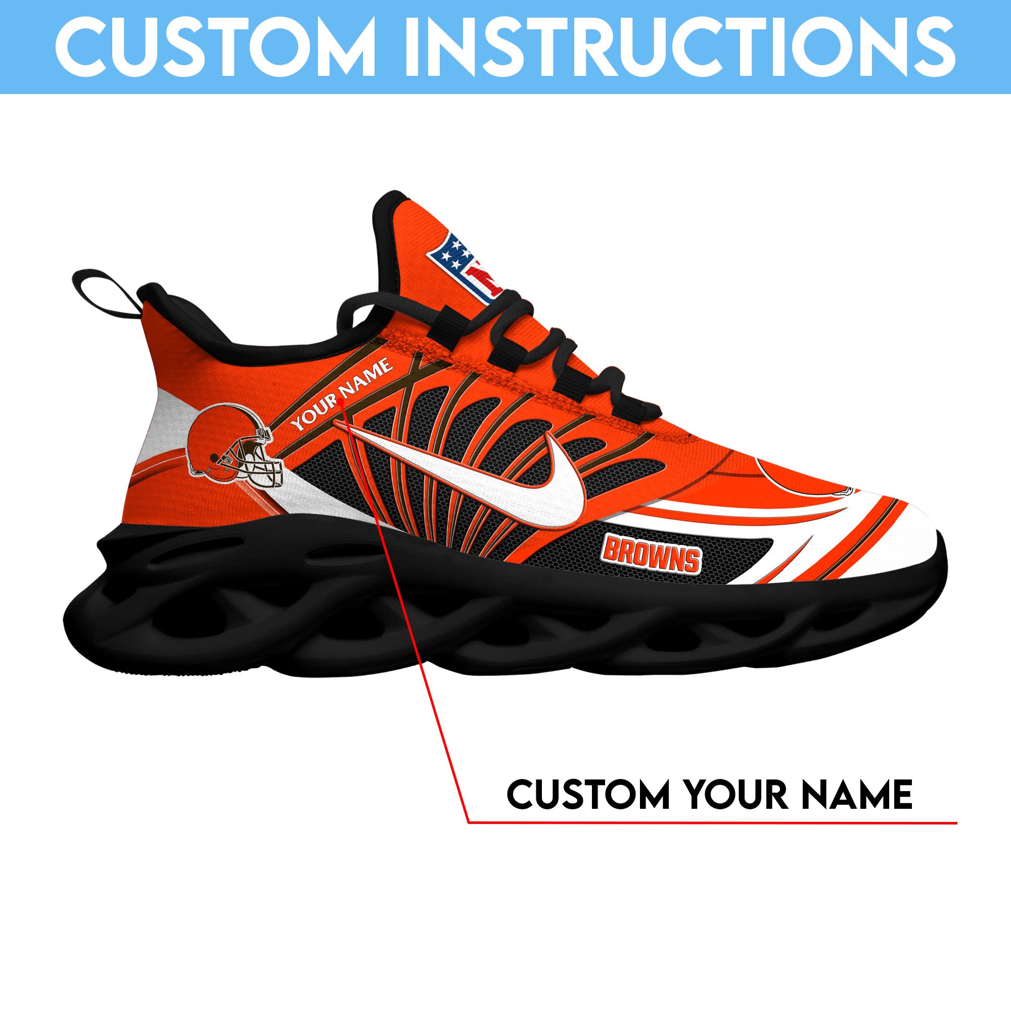 Cleveland Browns Black Max Soul Shoes 2026 Versions Custom Name 898