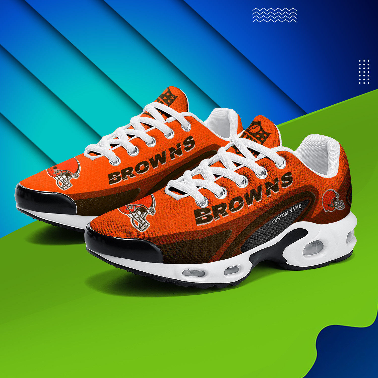 Cleveland Browns Personalized Name Team Logo Mix Colors Oval Line TN Shoes Air Cushion Sneakers