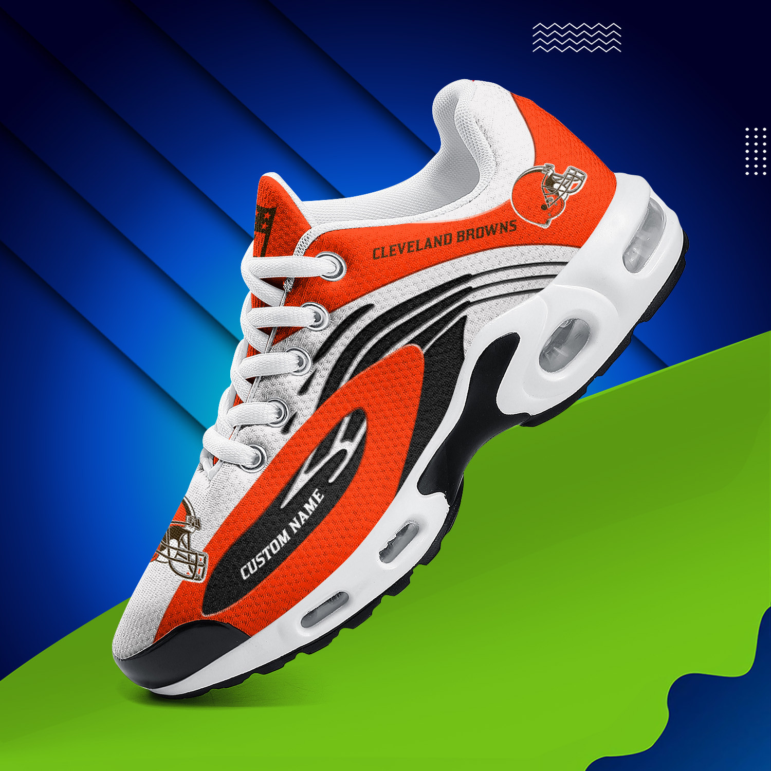 Cleveland Browns Personalized Name Team Logo Mix Colors Wave Line TN Shoes Air Cushion Sneakers