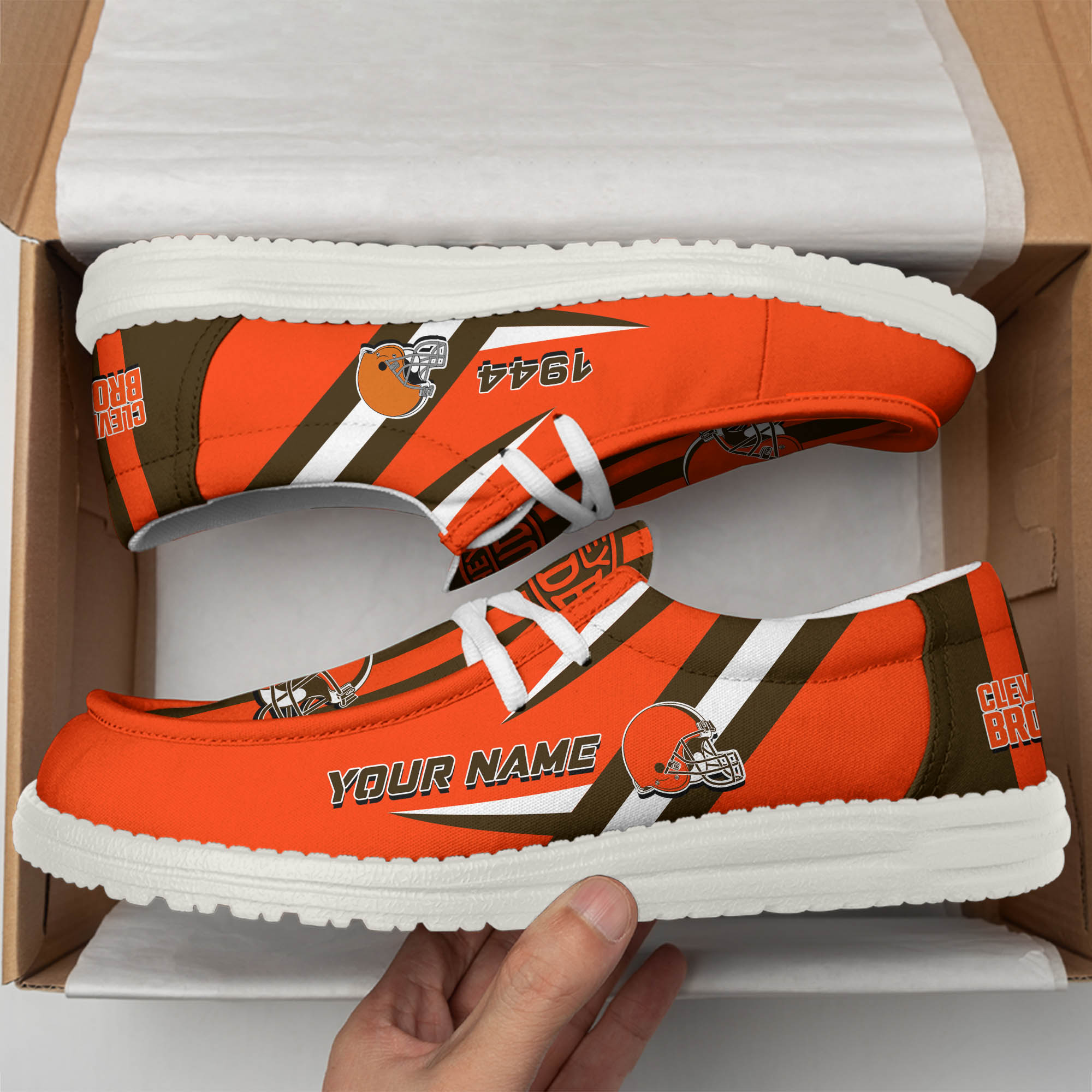 Cleveland Browns Team White Canvas Loafer Shoes Personalized Your Name