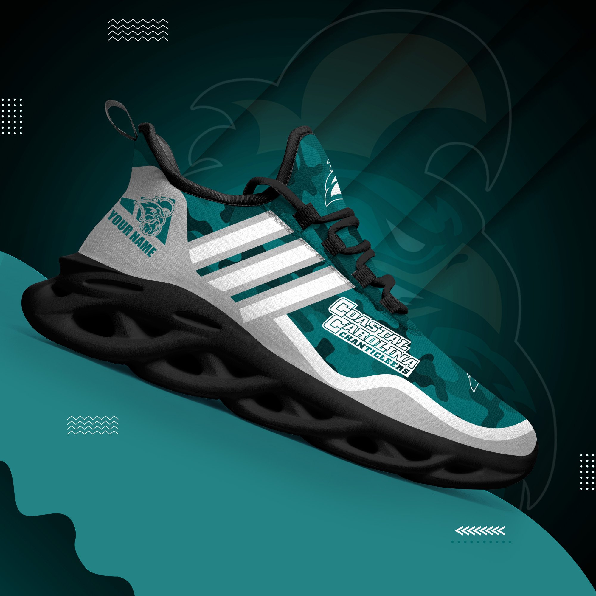 Coastal Carolina Chanticleers Black Max Soul Shoes 2026 Versions Custom Name 466