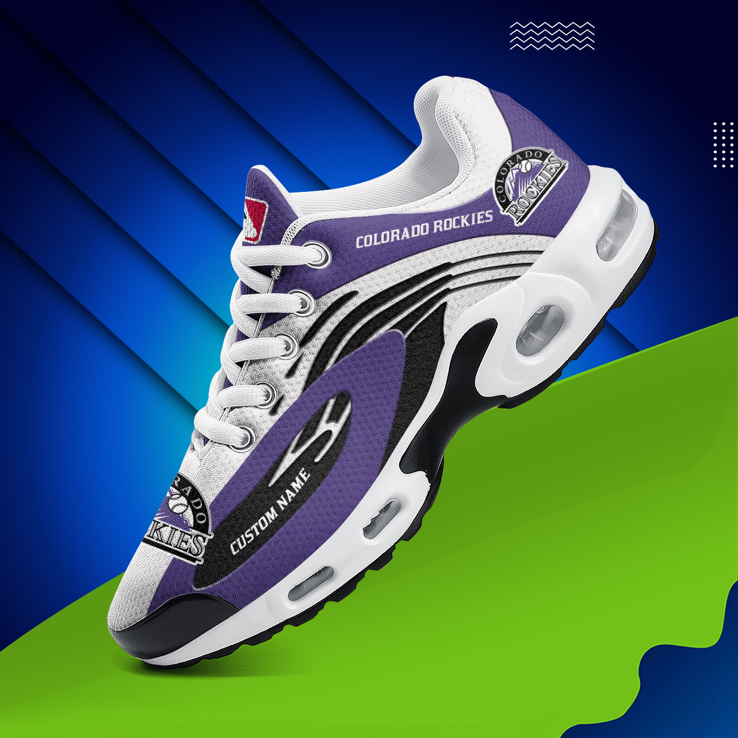 Colorado Rockies Personalized Name Team Logo Mix Colors Wave Line TN Shoes Air Cushion Sneakers