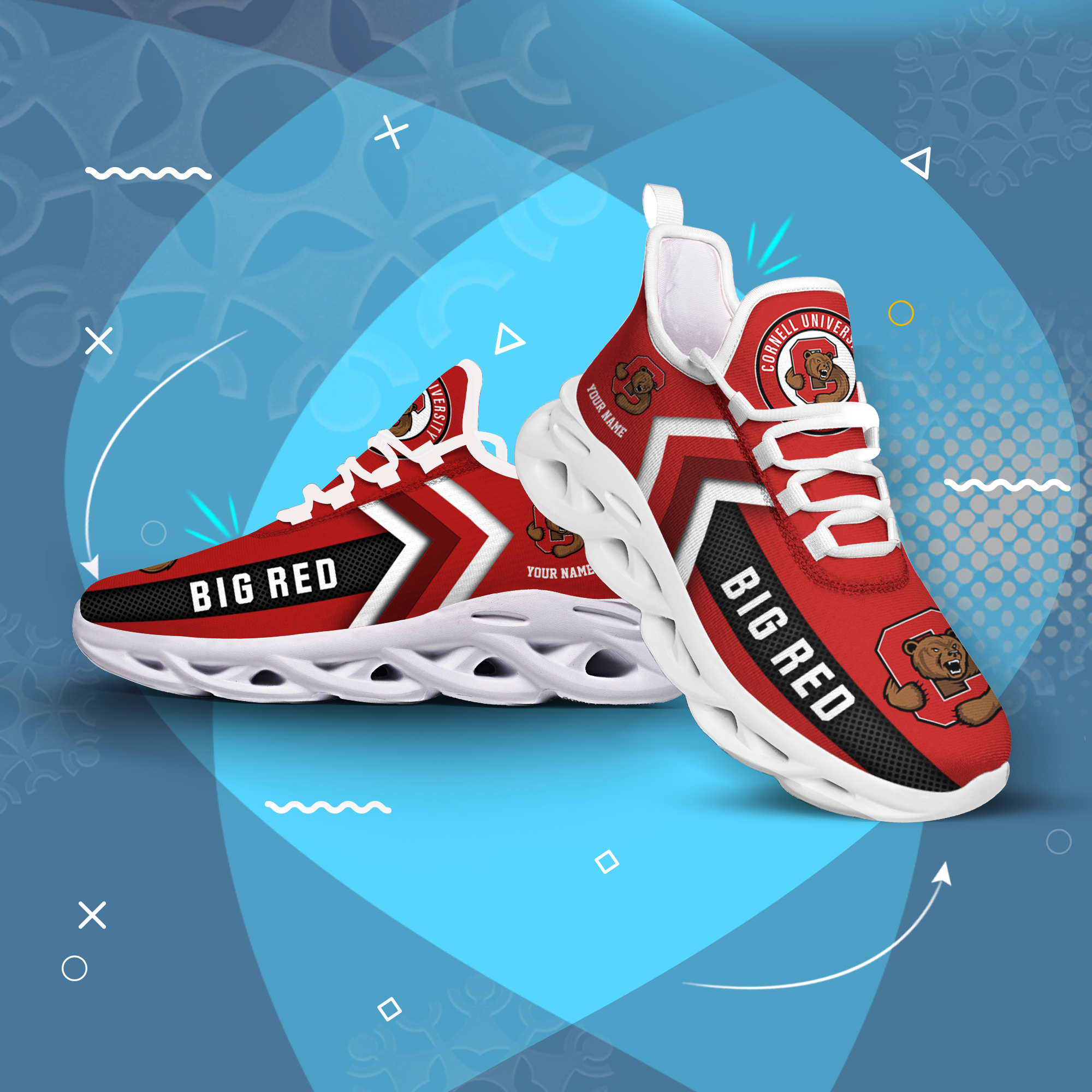 Cornell Big Red Personalized Custom Name Max Soul Shoes DS003