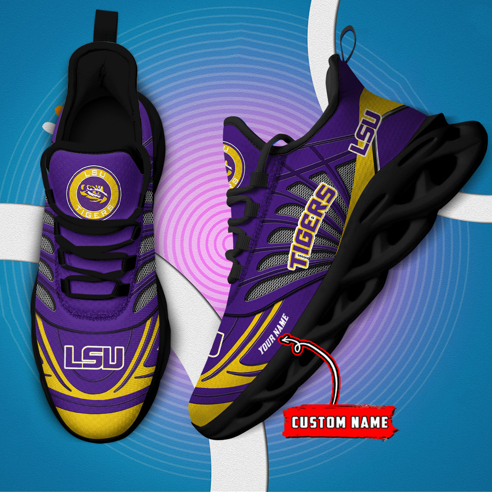 Custom Name 13 LSU Tigers PERSONALIZED MAX SOUL SHOES DS001