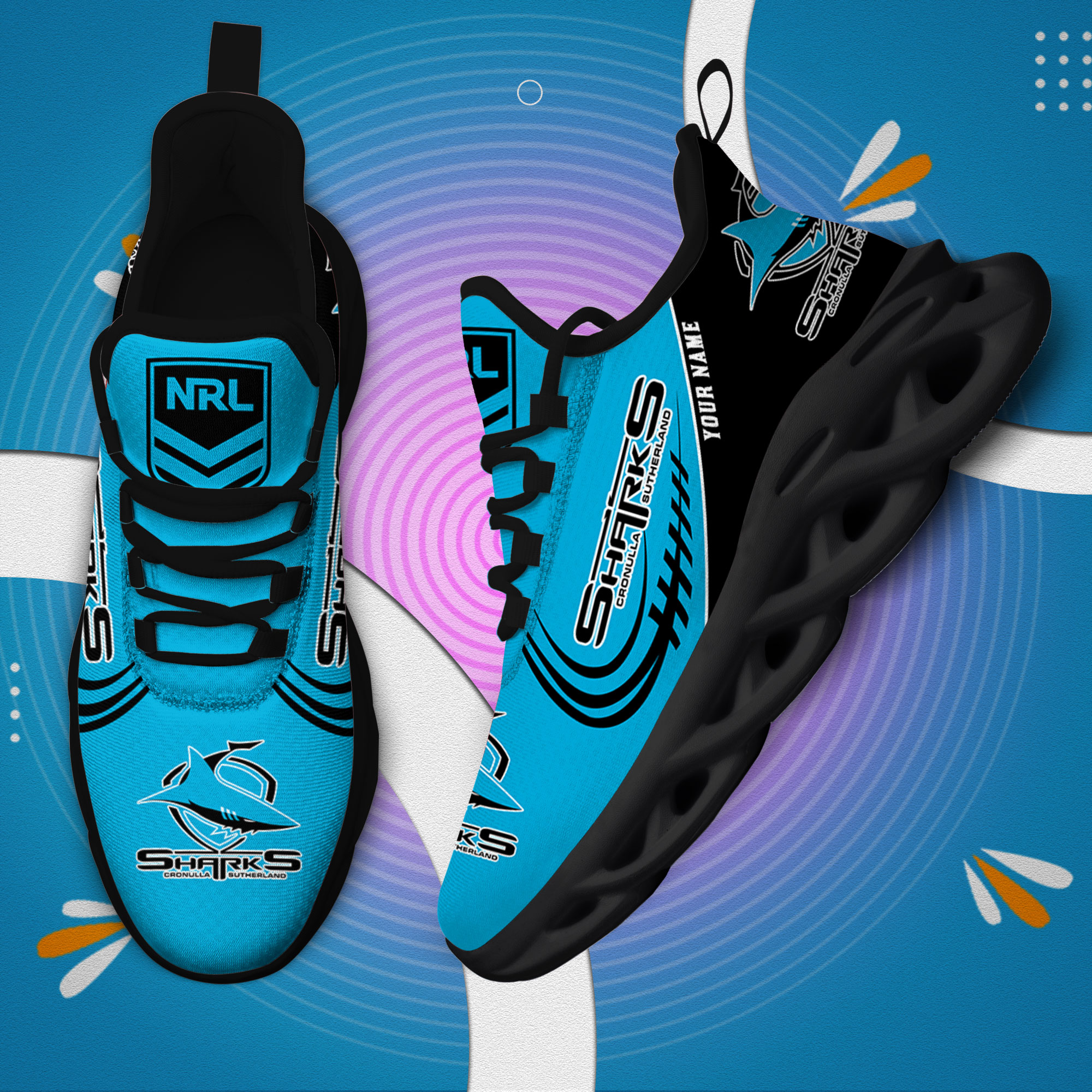 Custom Name Cronulla Sharks PERSONALIZED MAX SOUL SHOES DS006