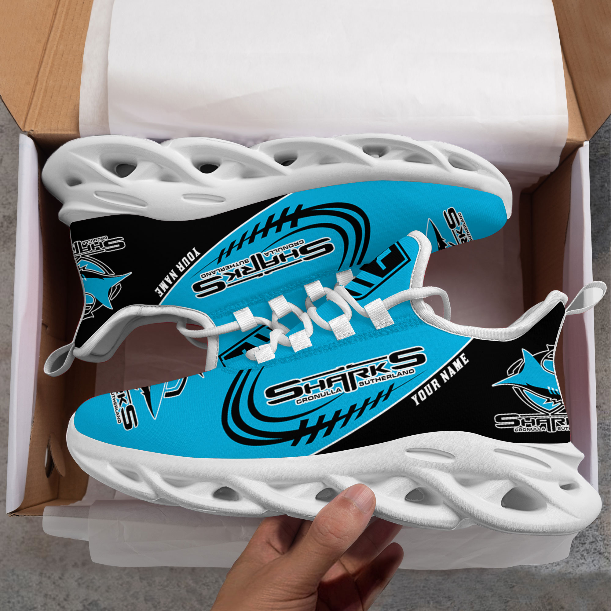Custom Name Cronulla Sharks PERSONALIZED MAX SOUL SHOES DS006
