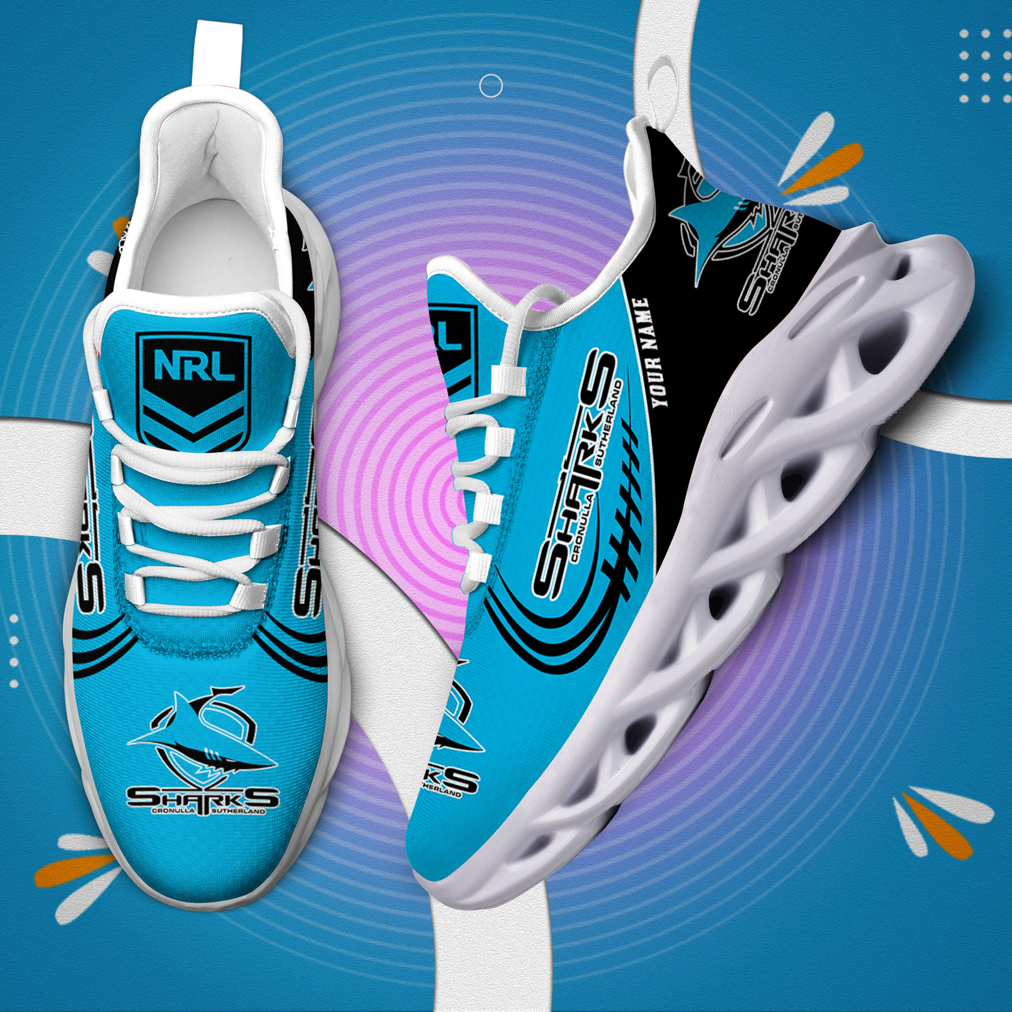 Custom Name Cronulla Sharks PERSONALIZED MAX SOUL SHOES DS006