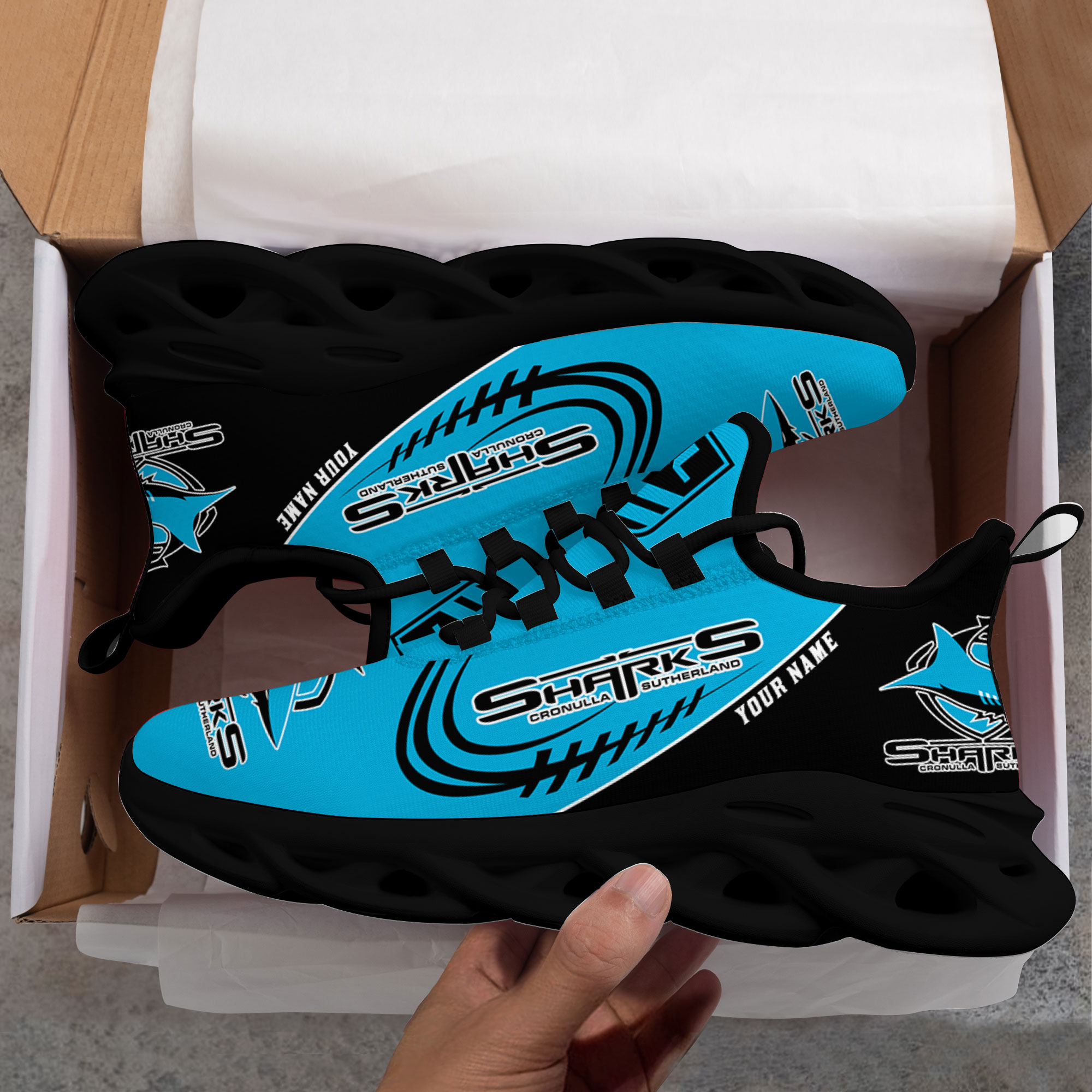 Custom Name Cronulla Sharks PERSONALIZED MAX SOUL SHOES DS006