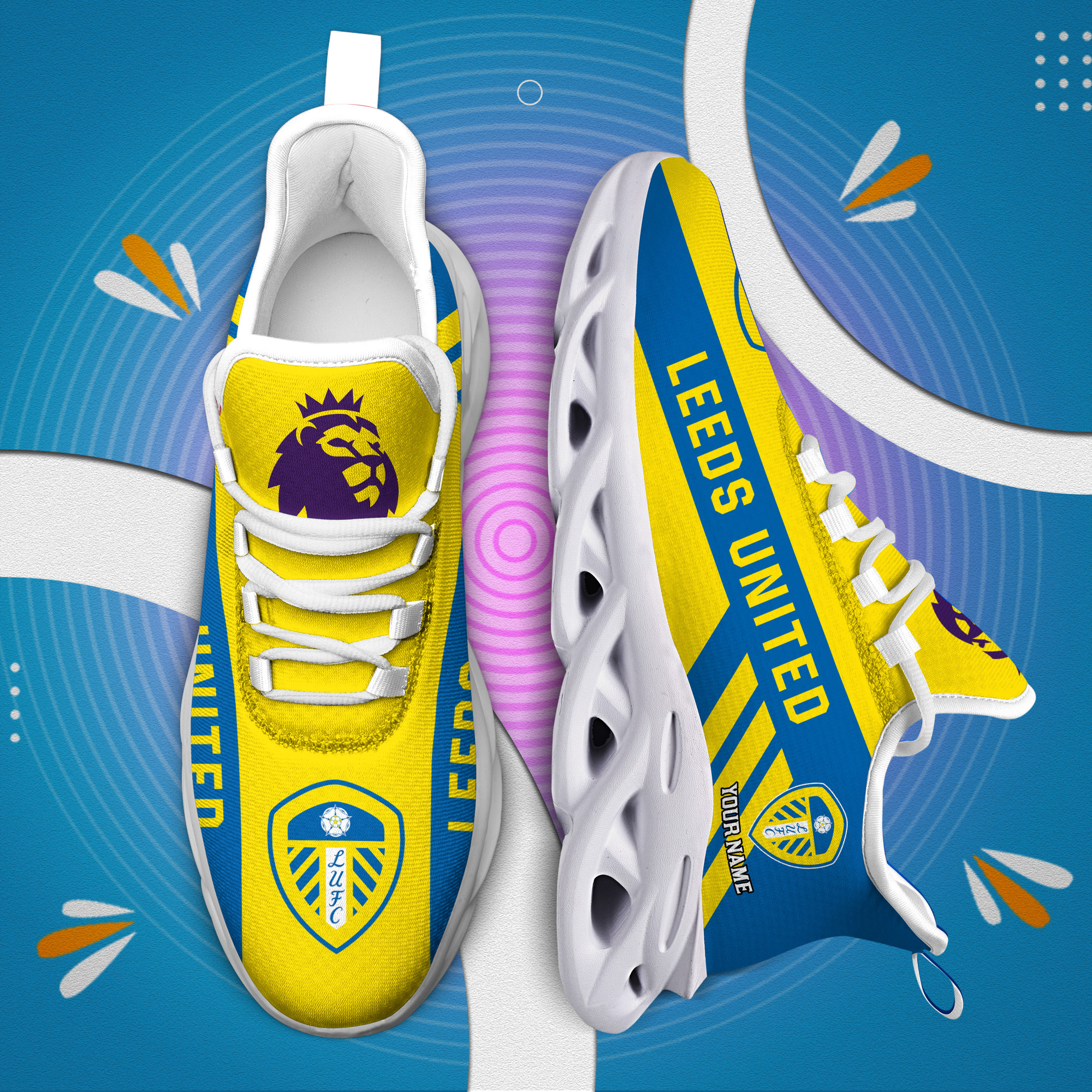 Custom Name Leeds United PERSONALIZED MAX SOUL SHOES DS006 EPL