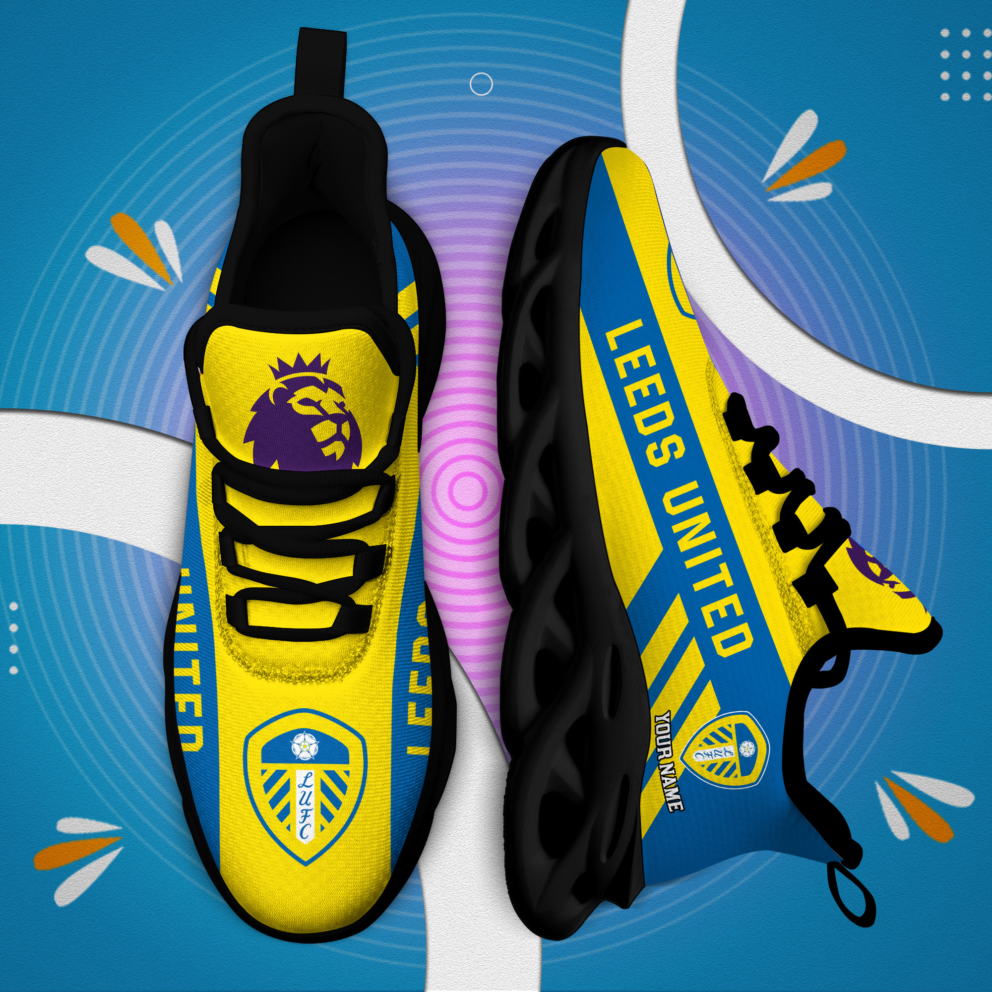 Custom Name Leeds United PERSONALIZED MAX SOUL SHOES DS006 EPL
