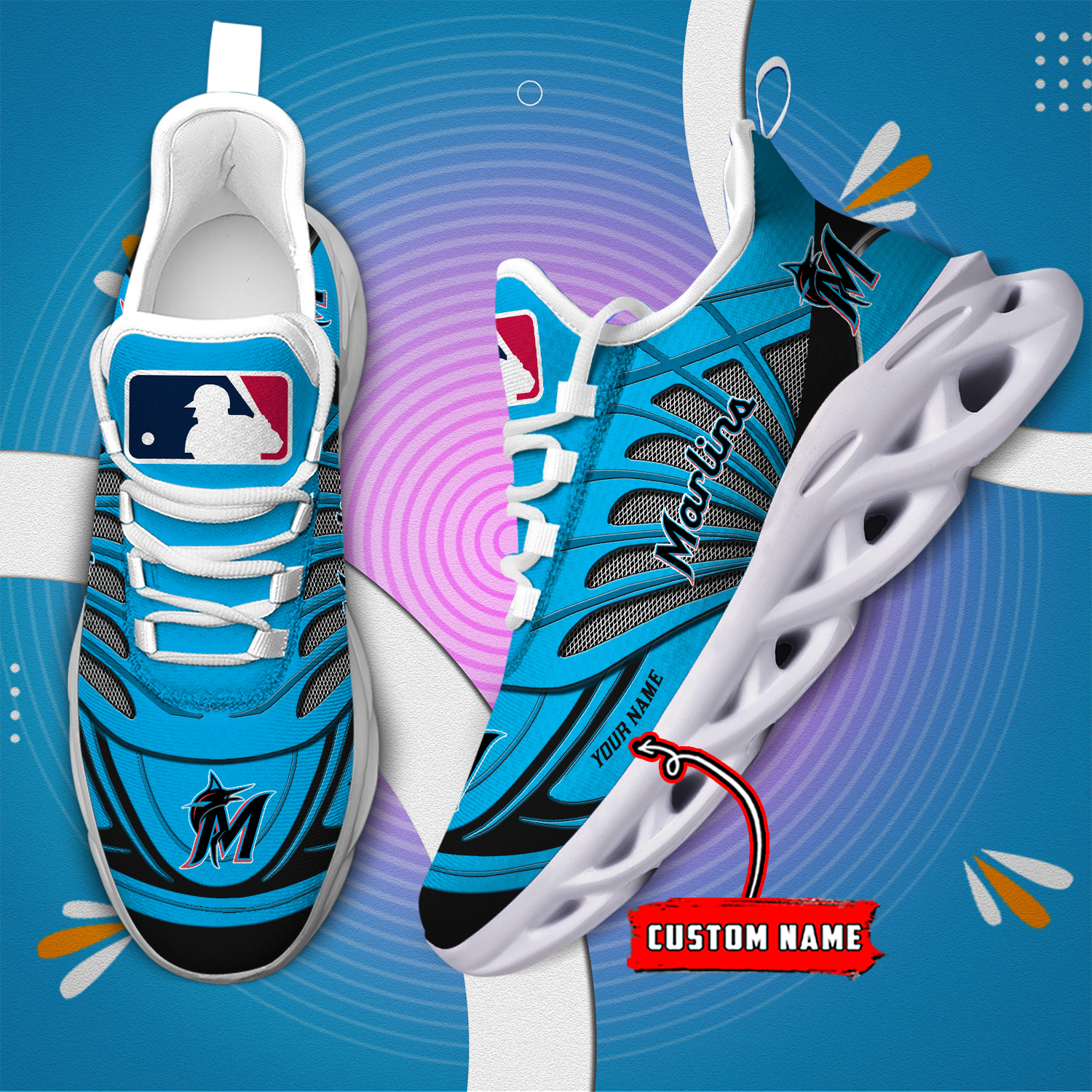 Custom Name Miami Marlins PERSONALIZED MAX SOUL SHOES DS005