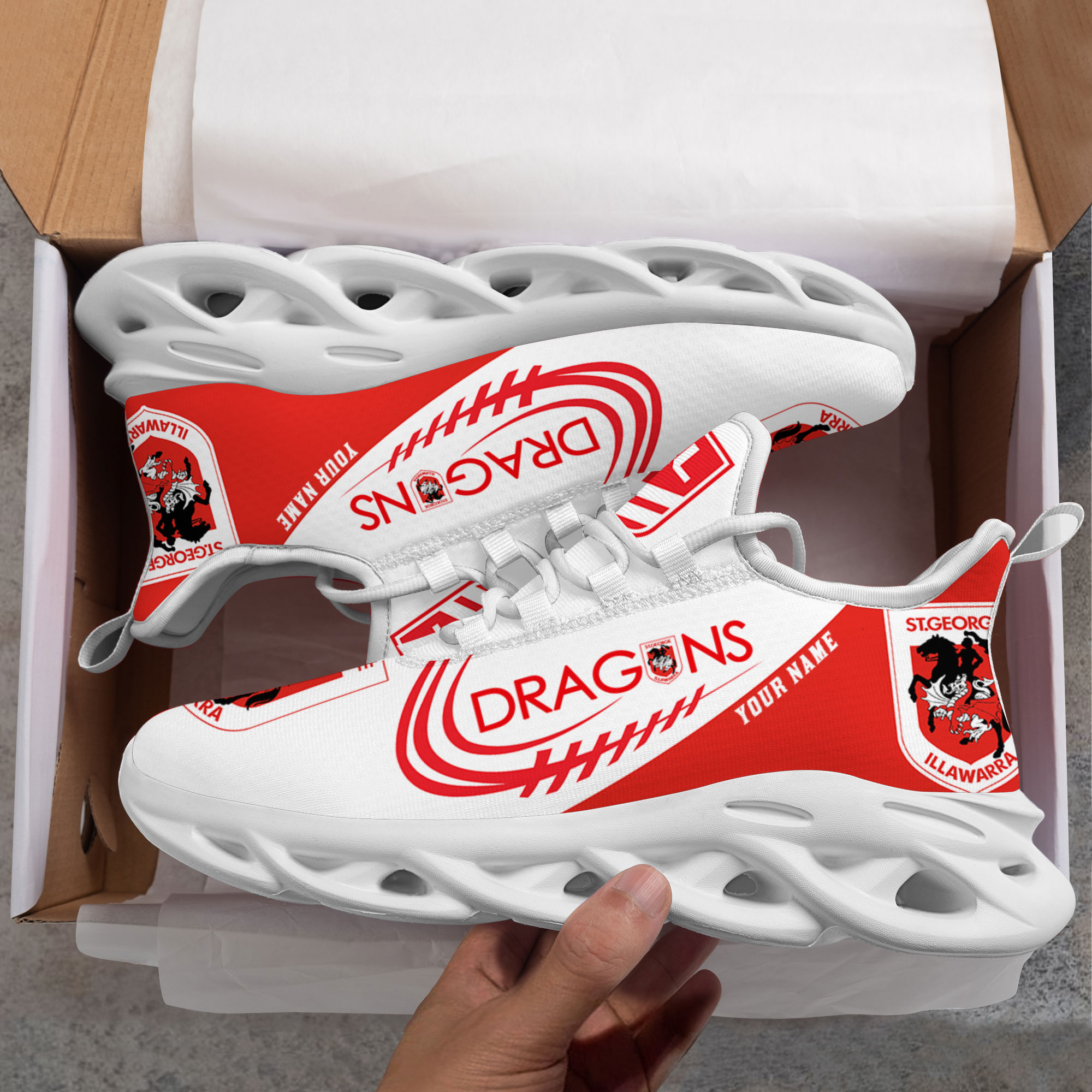 Custom Name St. George Illawarra Dragons PERSONALIZED MAX SOUL SHOES DS006