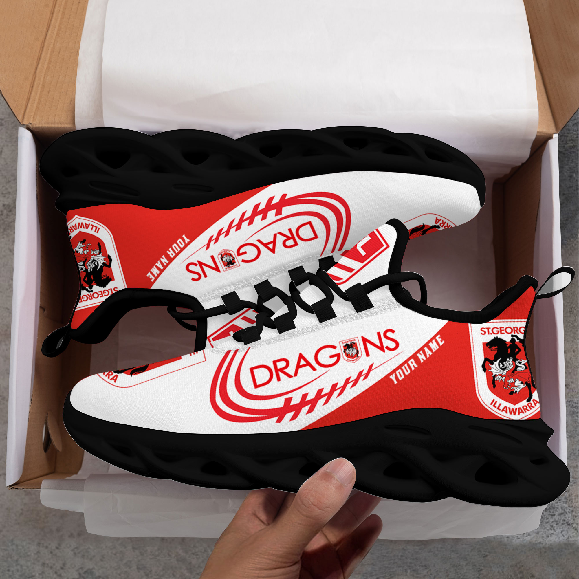 Custom Name St. George Illawarra Dragons PERSONALIZED MAX SOUL SHOES DS006