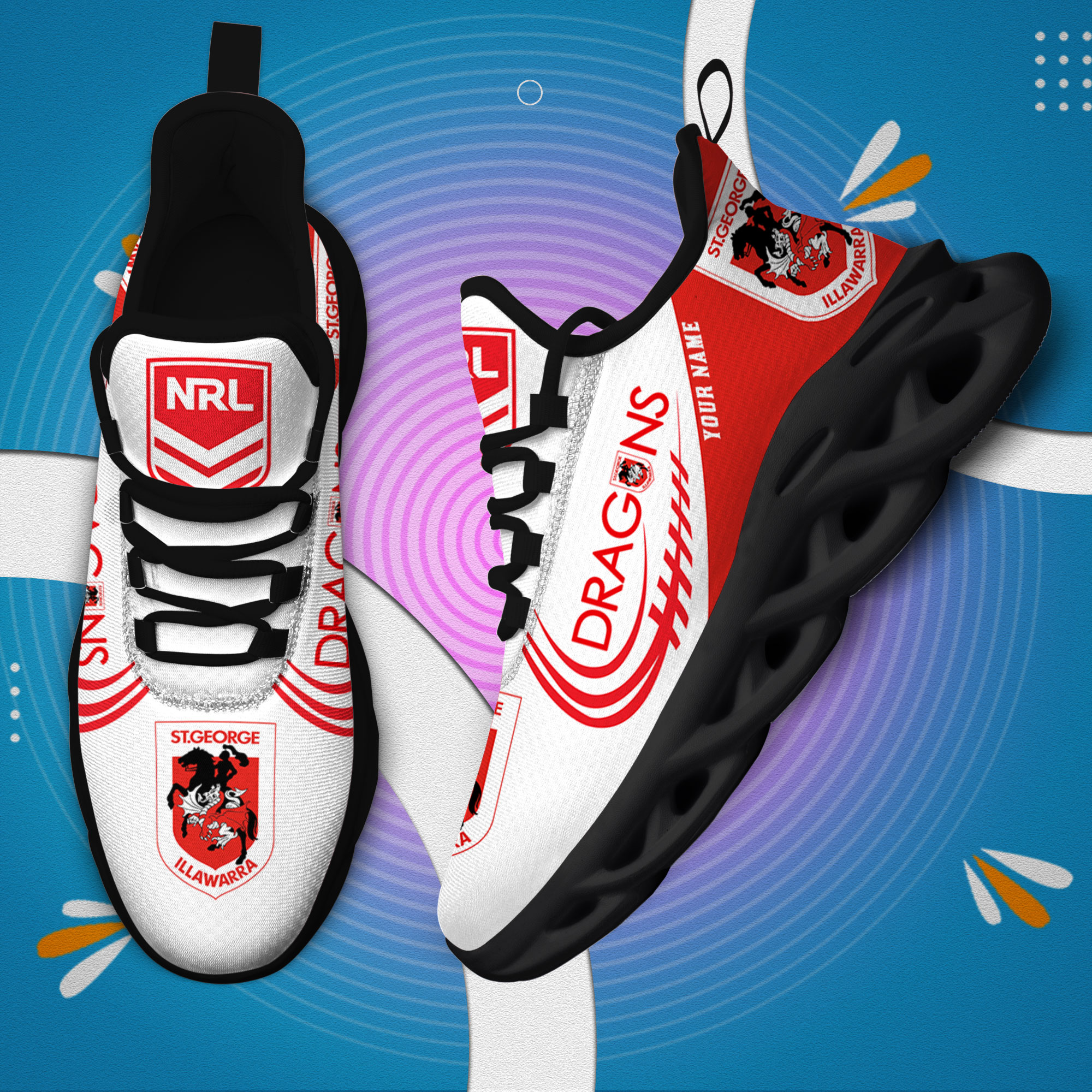 Custom Name St. George Illawarra Dragons PERSONALIZED MAX SOUL SHOES DS006