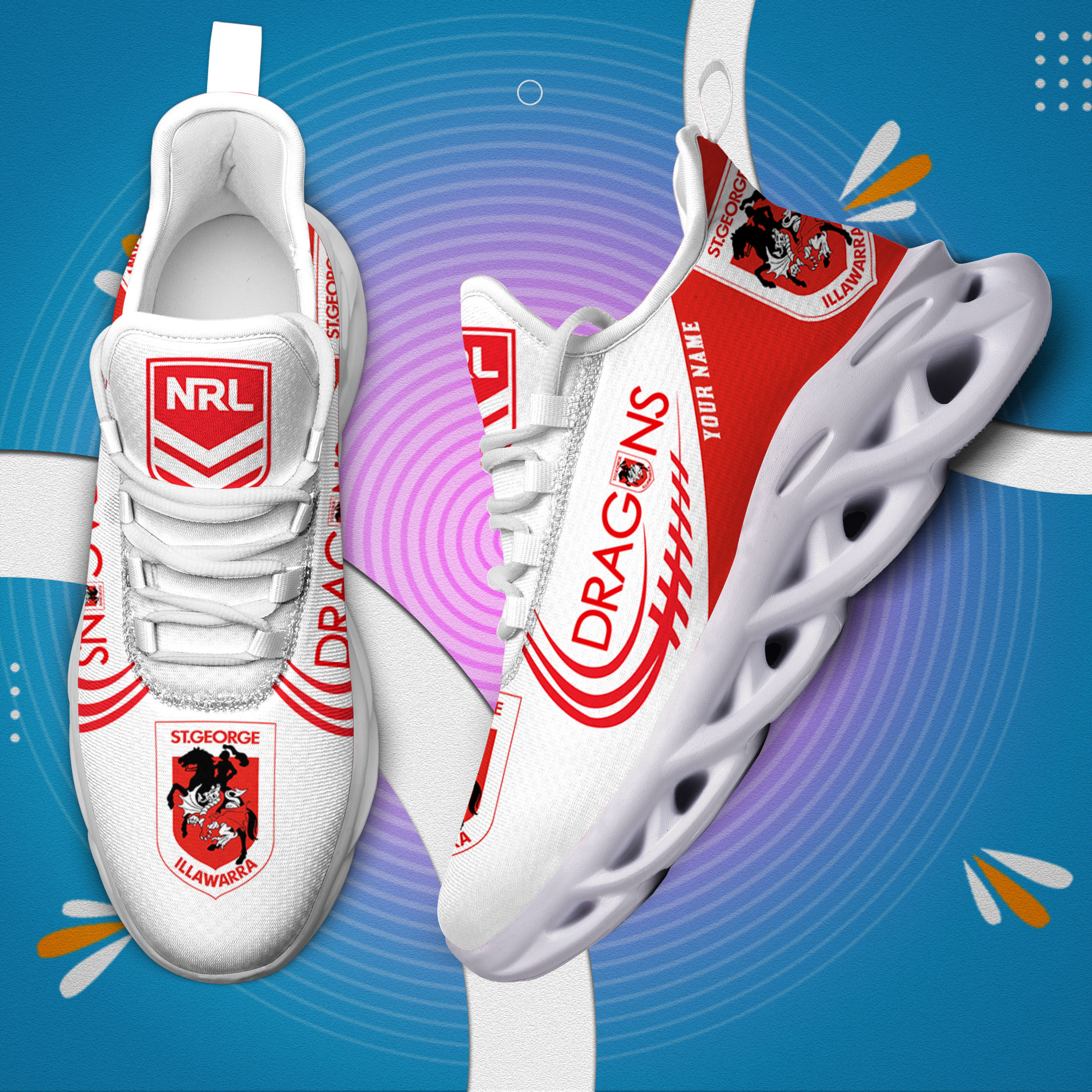 Custom Name St. George Illawarra Dragons PERSONALIZED MAX SOUL SHOES DS006