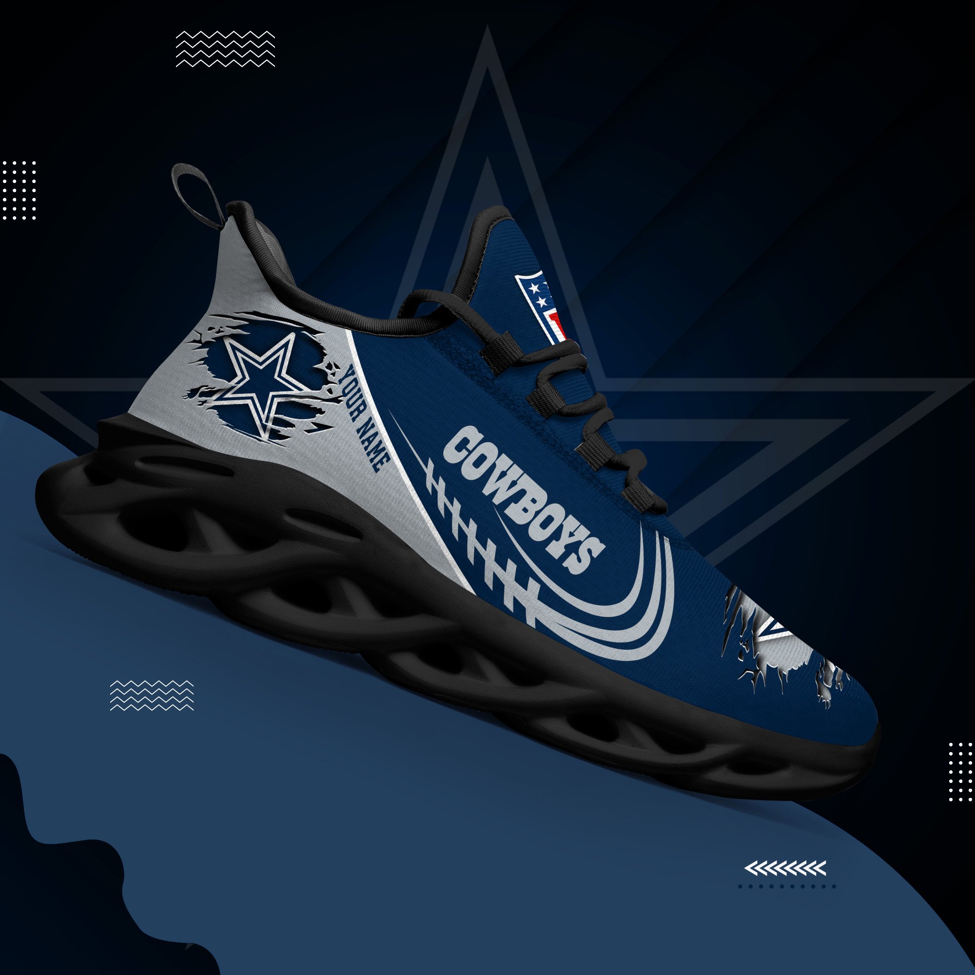 Dallas Cowboys Black Max Soul Shoes 2026 Versions Custom Name 003