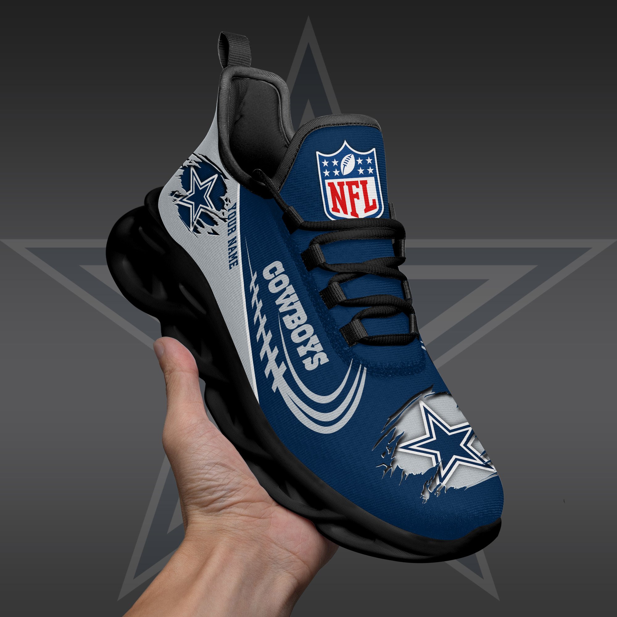 Dallas Cowboys Black Max Soul Shoes 2026 Versions Custom Name 003