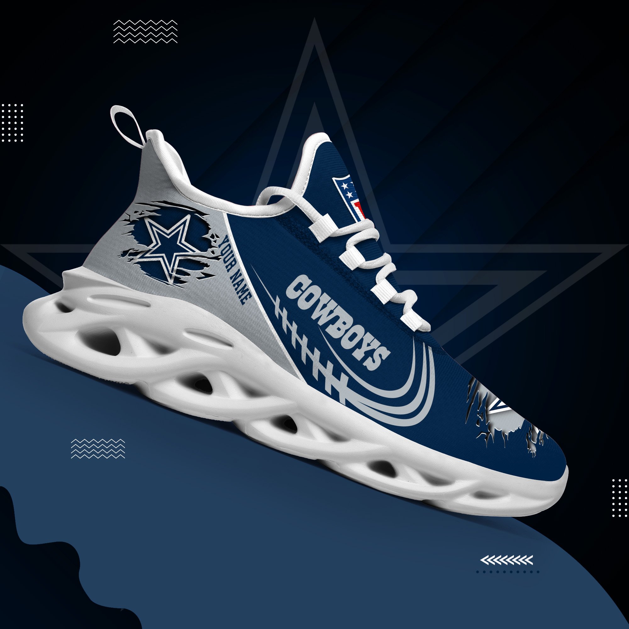 Dallas Cowboys Black Max Soul Shoes 2026 Versions Custom Name 003