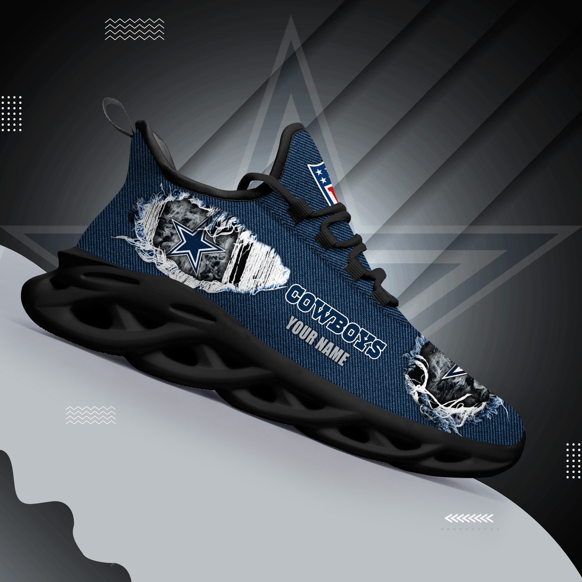 Dallas Cowboys Black Max Soul Shoes 2026 Versions Custom Name 554