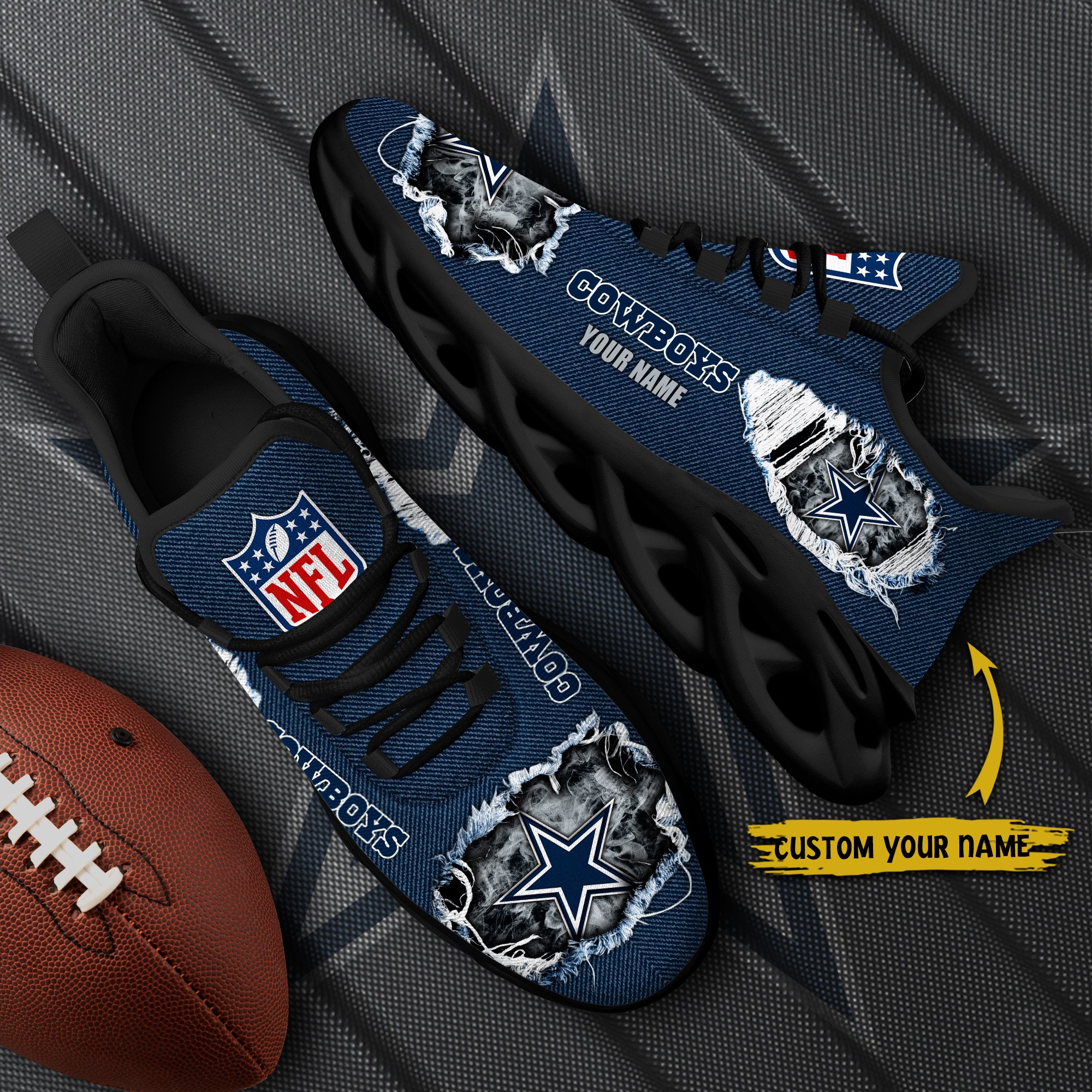 Dallas Cowboys Black Max Soul Shoes 2026 Versions Custom Name 554