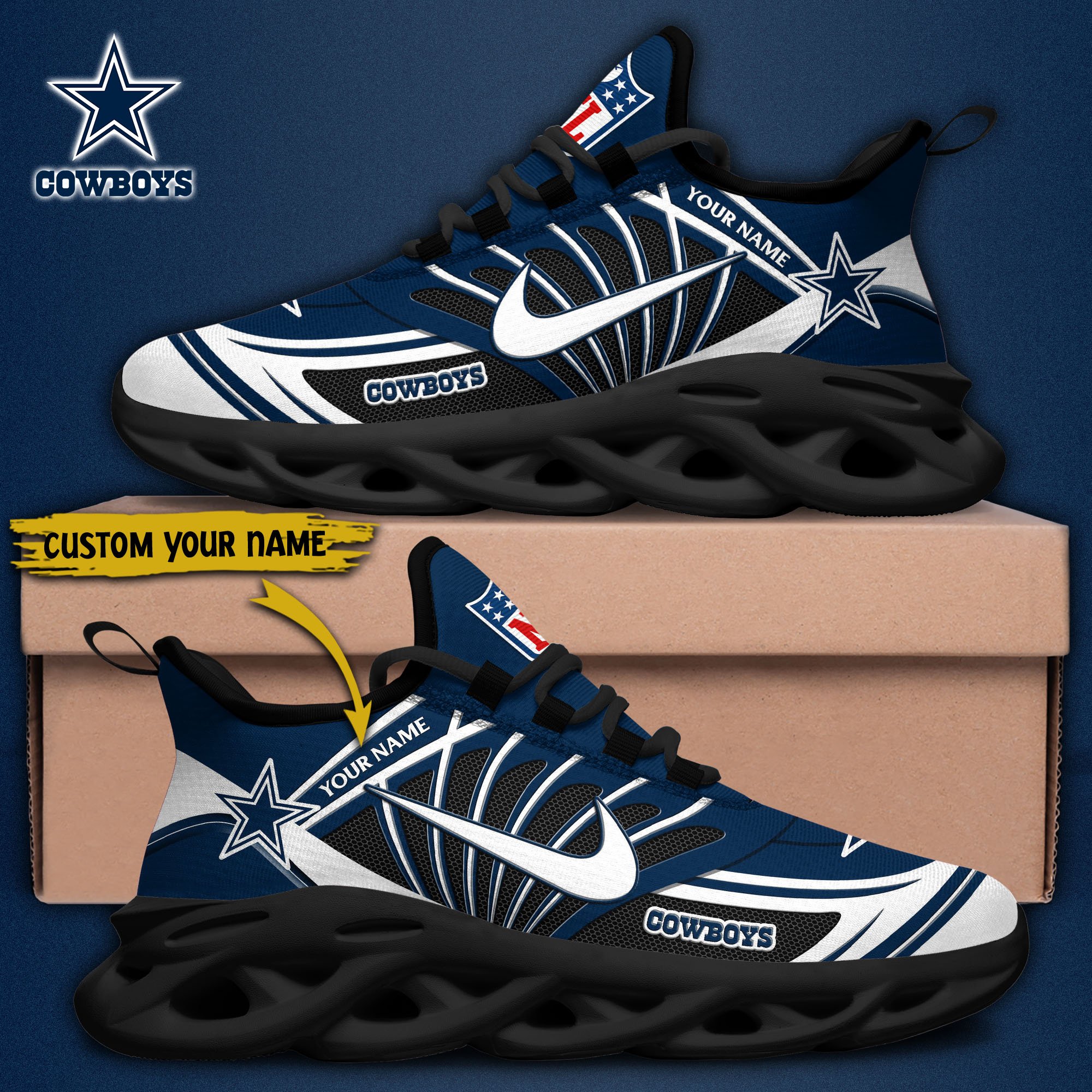 Dallas Cowboys Black Max Soul Shoes 2026 Versions Custom Name 898