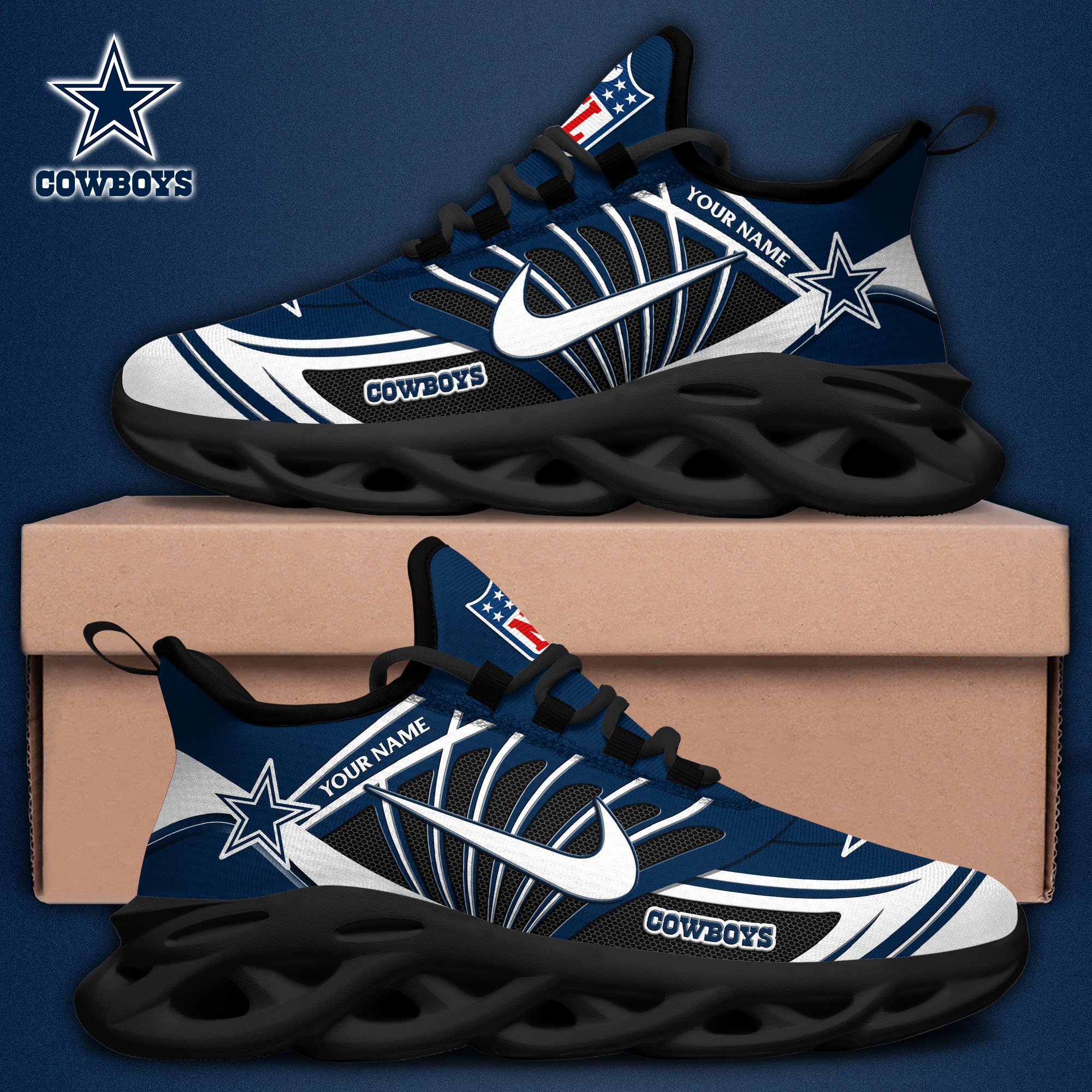 Dallas Cowboys Black Max Soul Shoes 2026 Versions Custom Name 898