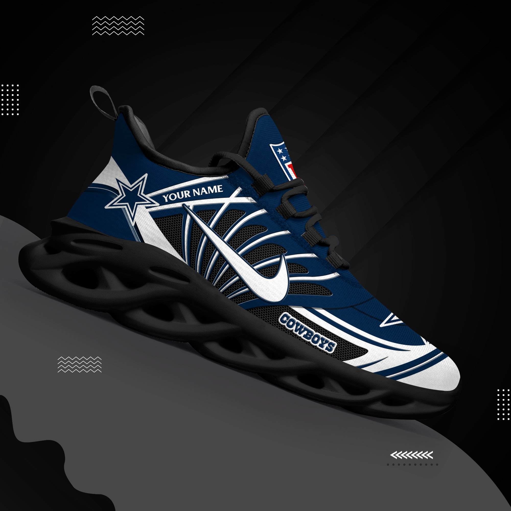 Dallas Cowboys Black Max Soul Shoes 2026 Versions Custom Name 898
