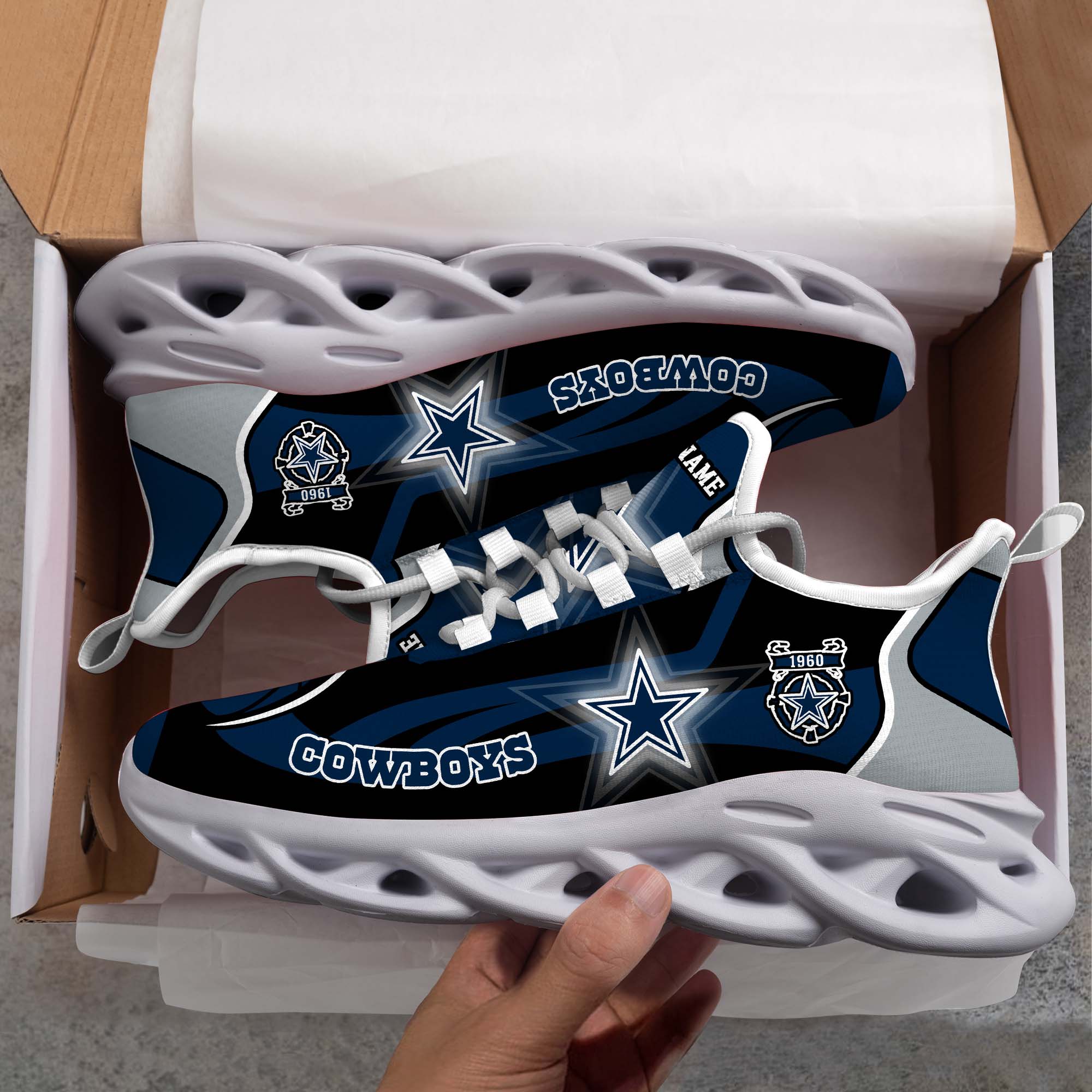 Dallas Cowboys White C Sneakers 2026 Version Personalized Your Name 090
